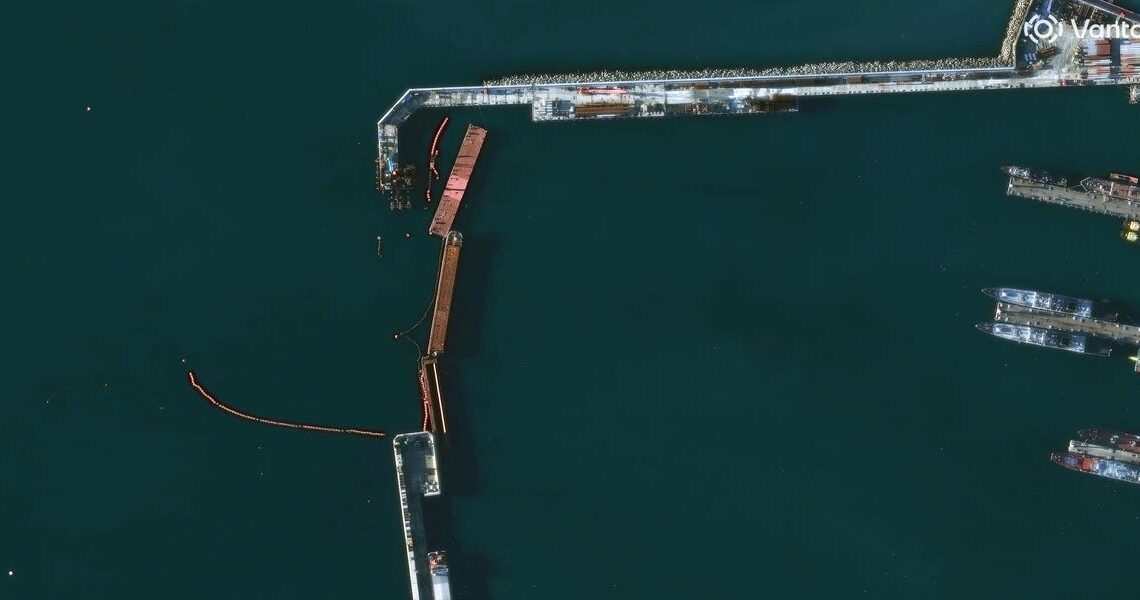 Satellite images show Russia fortified a port against Ukrainian drone boats. One broke through underwater and exploded.