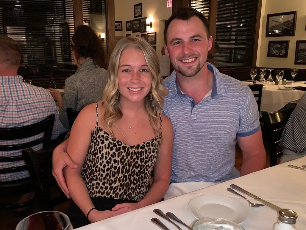 Author Abby Price and husband Sam in restaurant in South Carolina