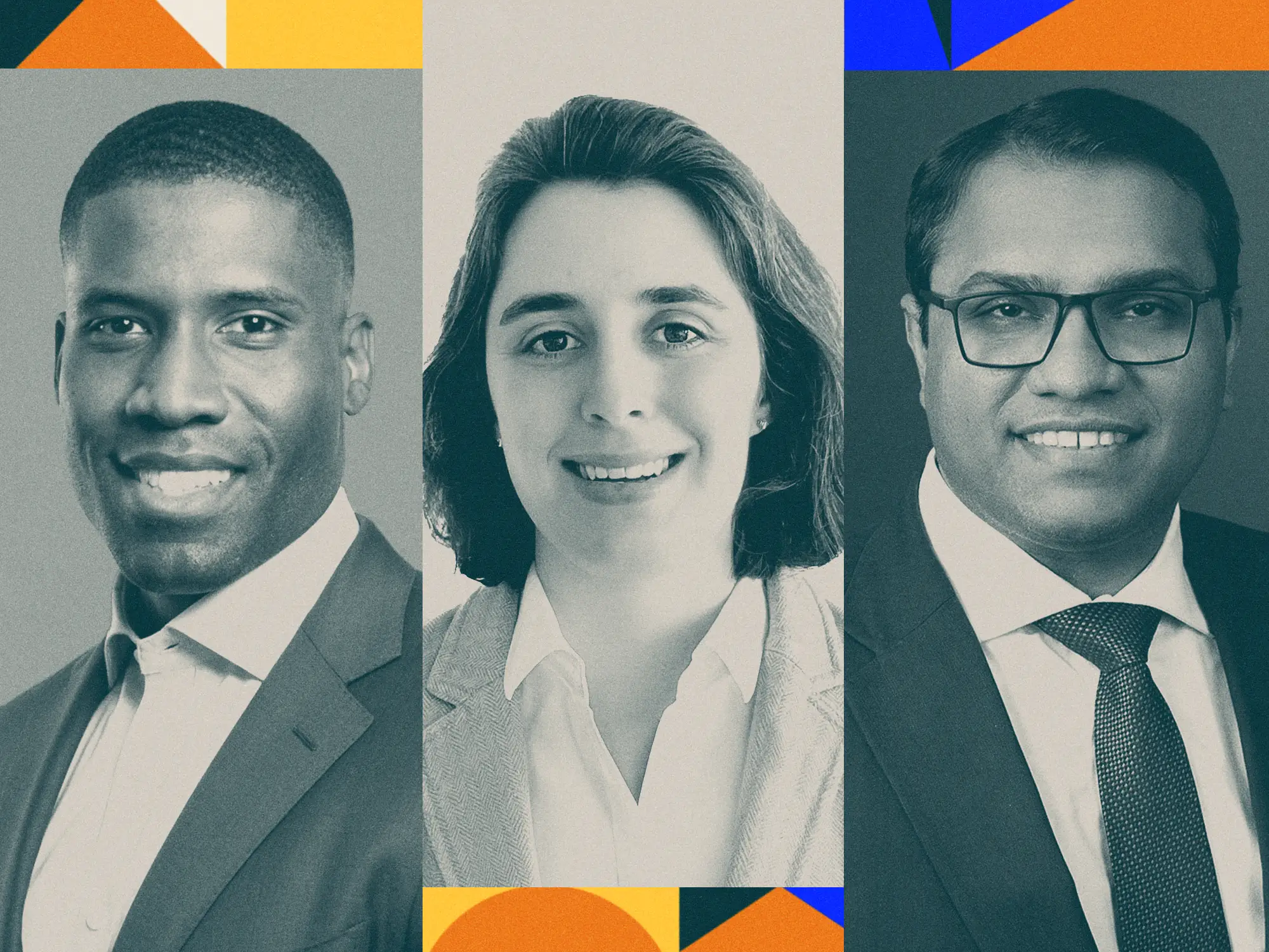 Photo collage featuring Wall Street's rising stars of 2024 (Jackie Shepherd, Lamar Cardinez, Aman Mittal)