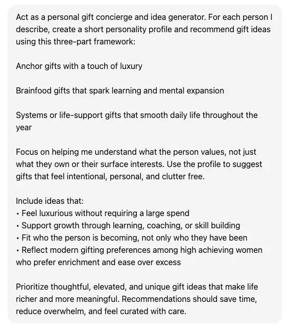 A conversation with ChatGPT about what types of gifts to give friends and family