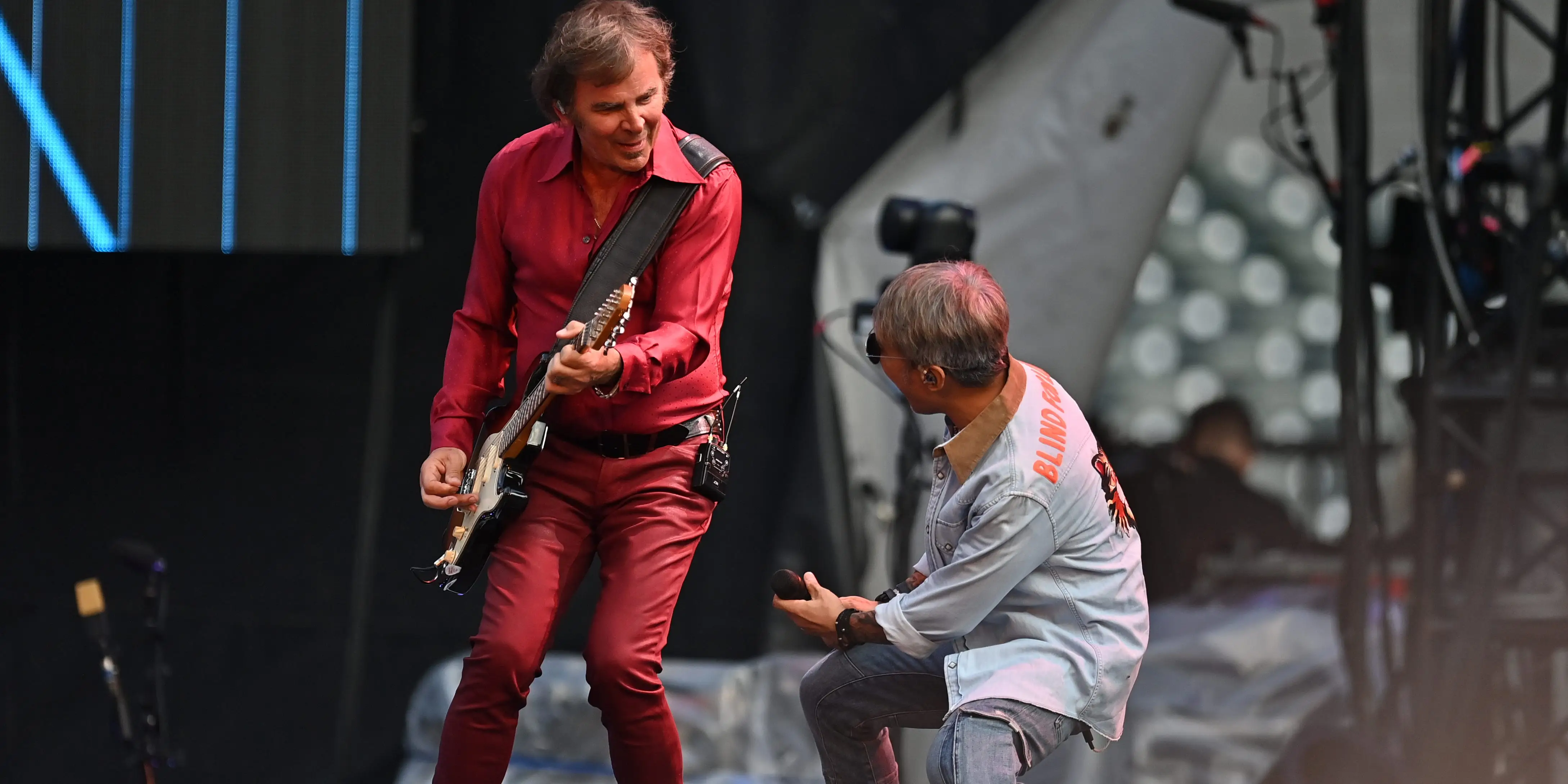 Jonathan Cain and Arnel Pineda of Journey perform onstage during the