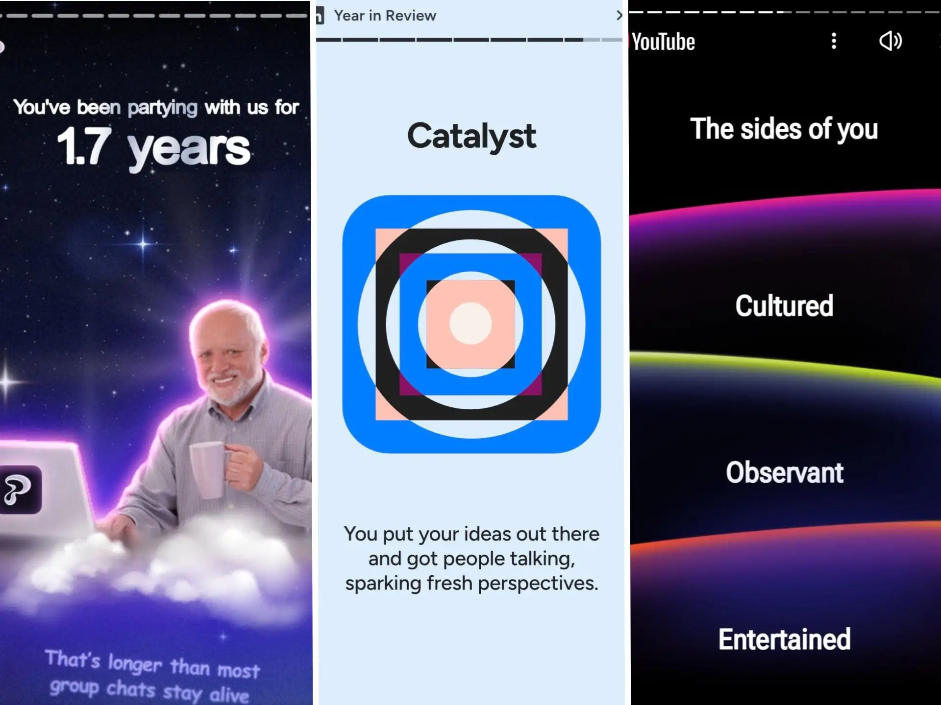 Partiful Afterparty, LinkedIn Year in Review, and YouTube Recap are pictured.