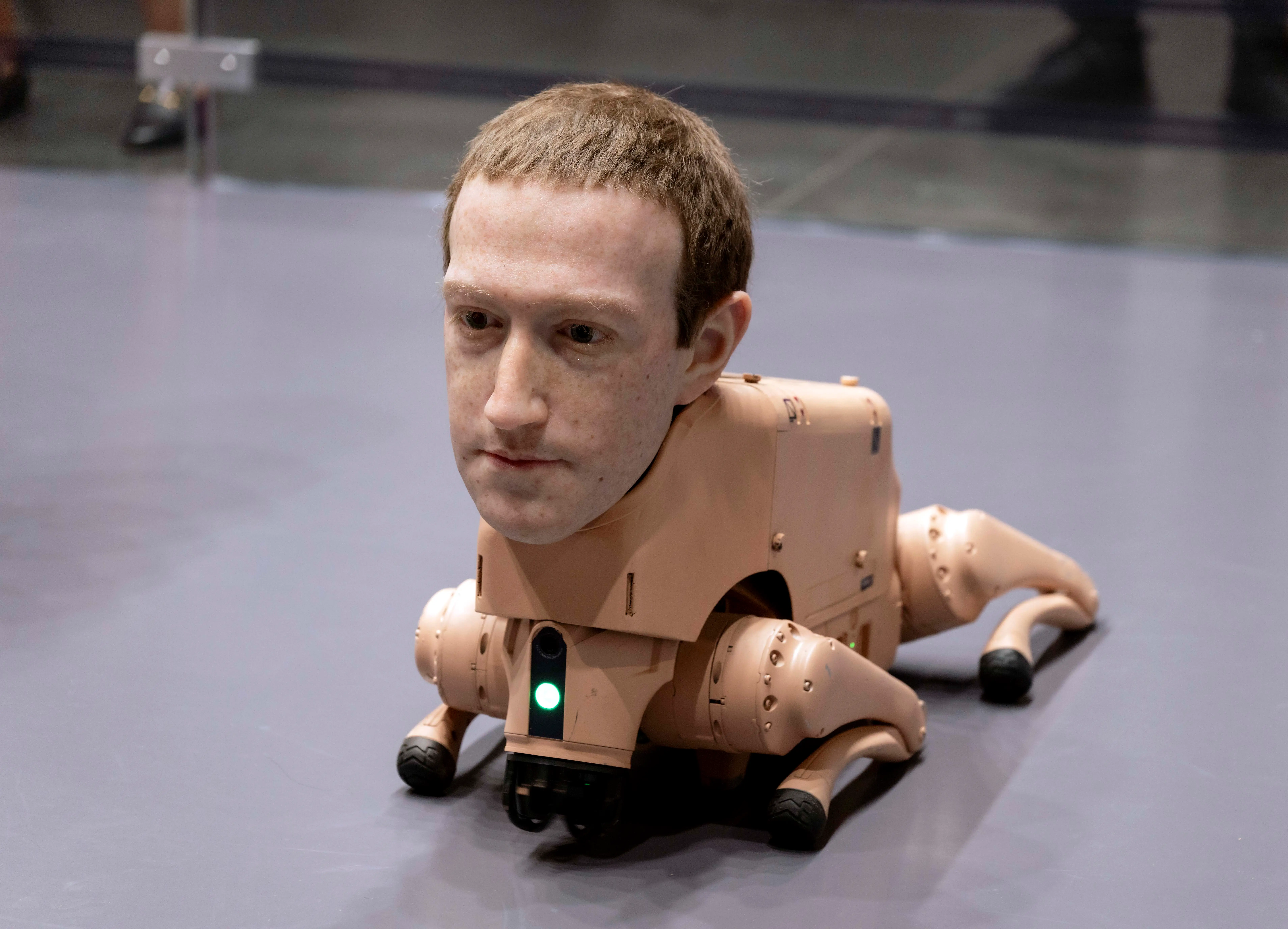 A Mark Zuckerberg robotic dog by the artist Beeple at the 2025 Art Basel event