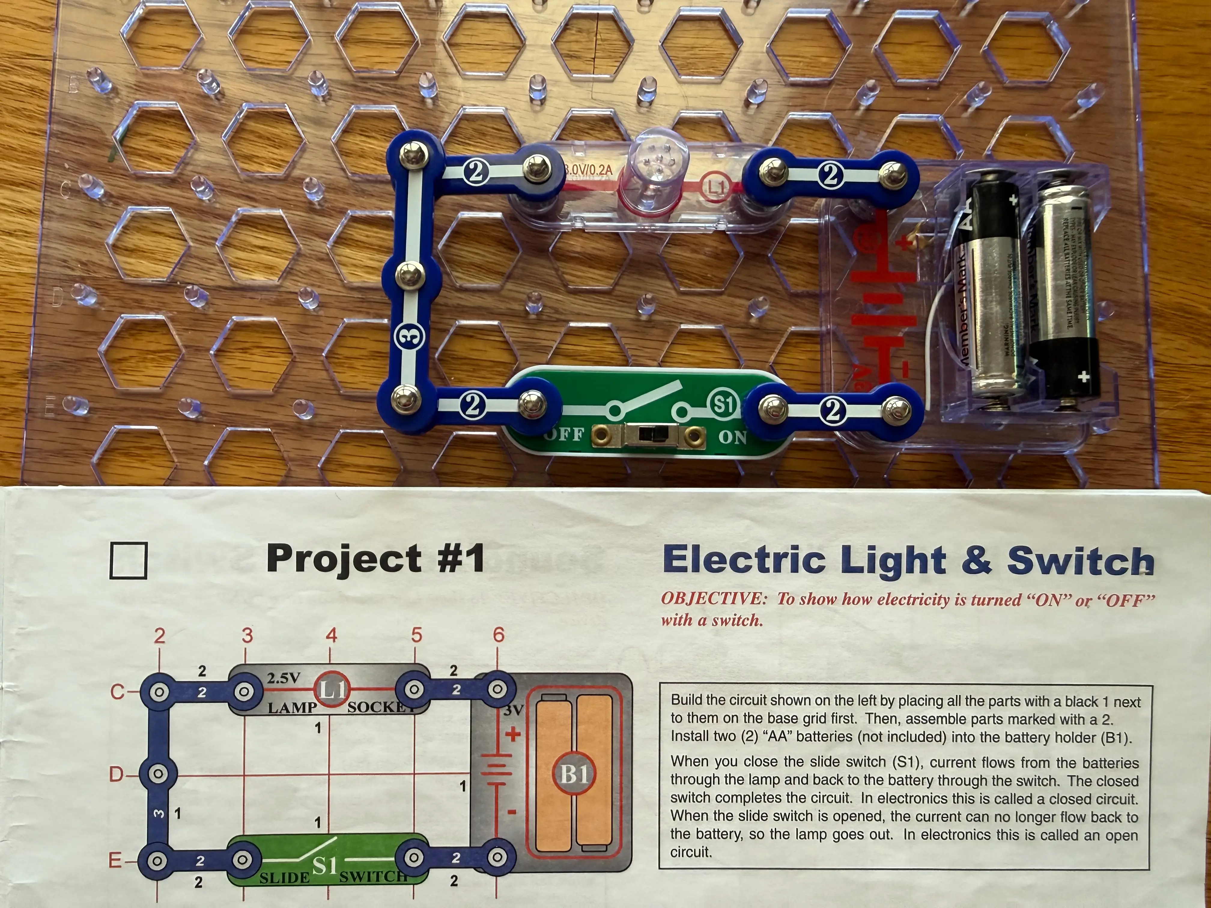 A Snap Circuit kit that the author borrowed from her local library.