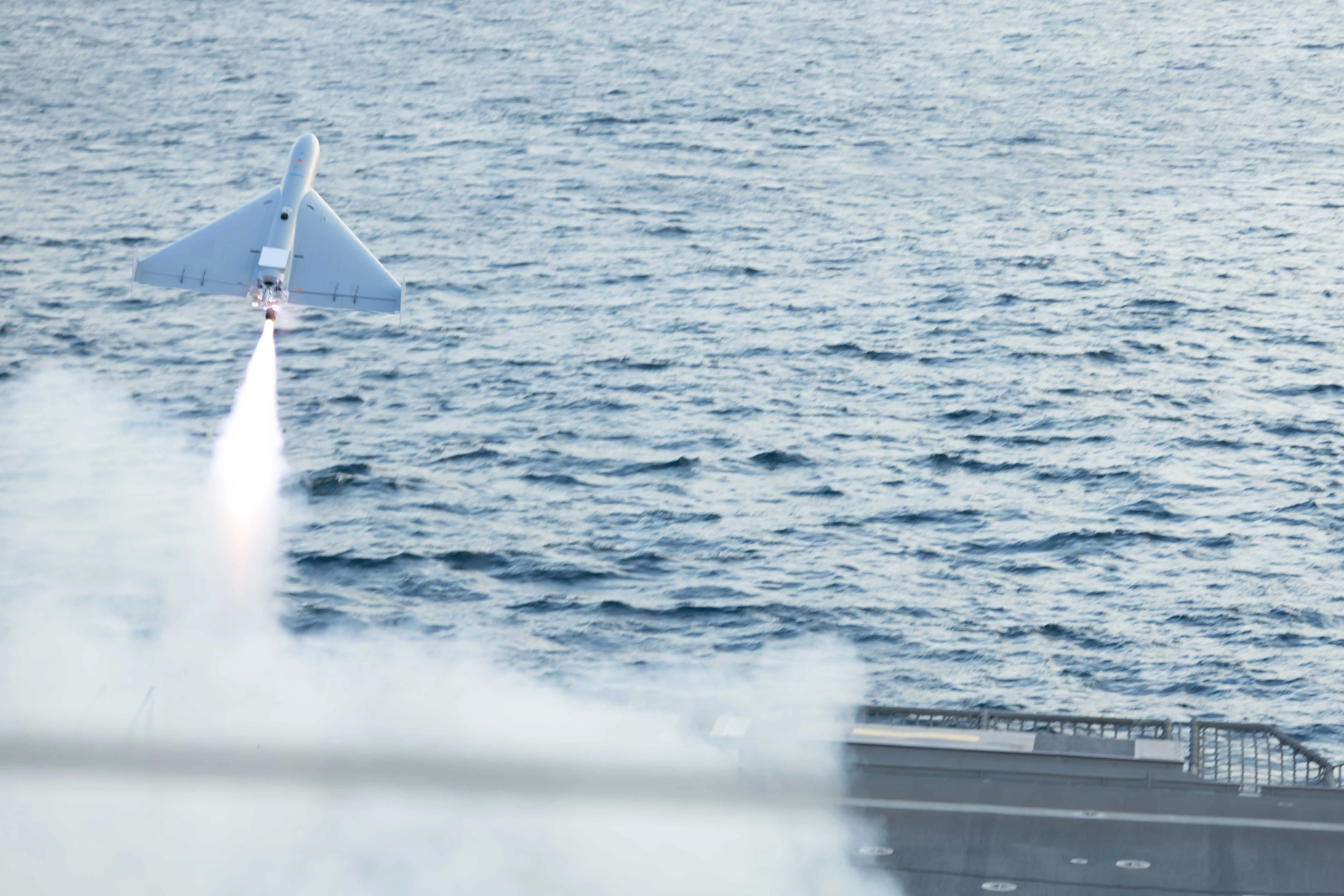 A Low-cost Unmanned Combat Attack System (LUCAS) successfully launches from the flight deck of the Independence-class littoral combat ship USS Santa Barbara (LCS 32) while operating in the Arabian Gulf, Dec. 16.