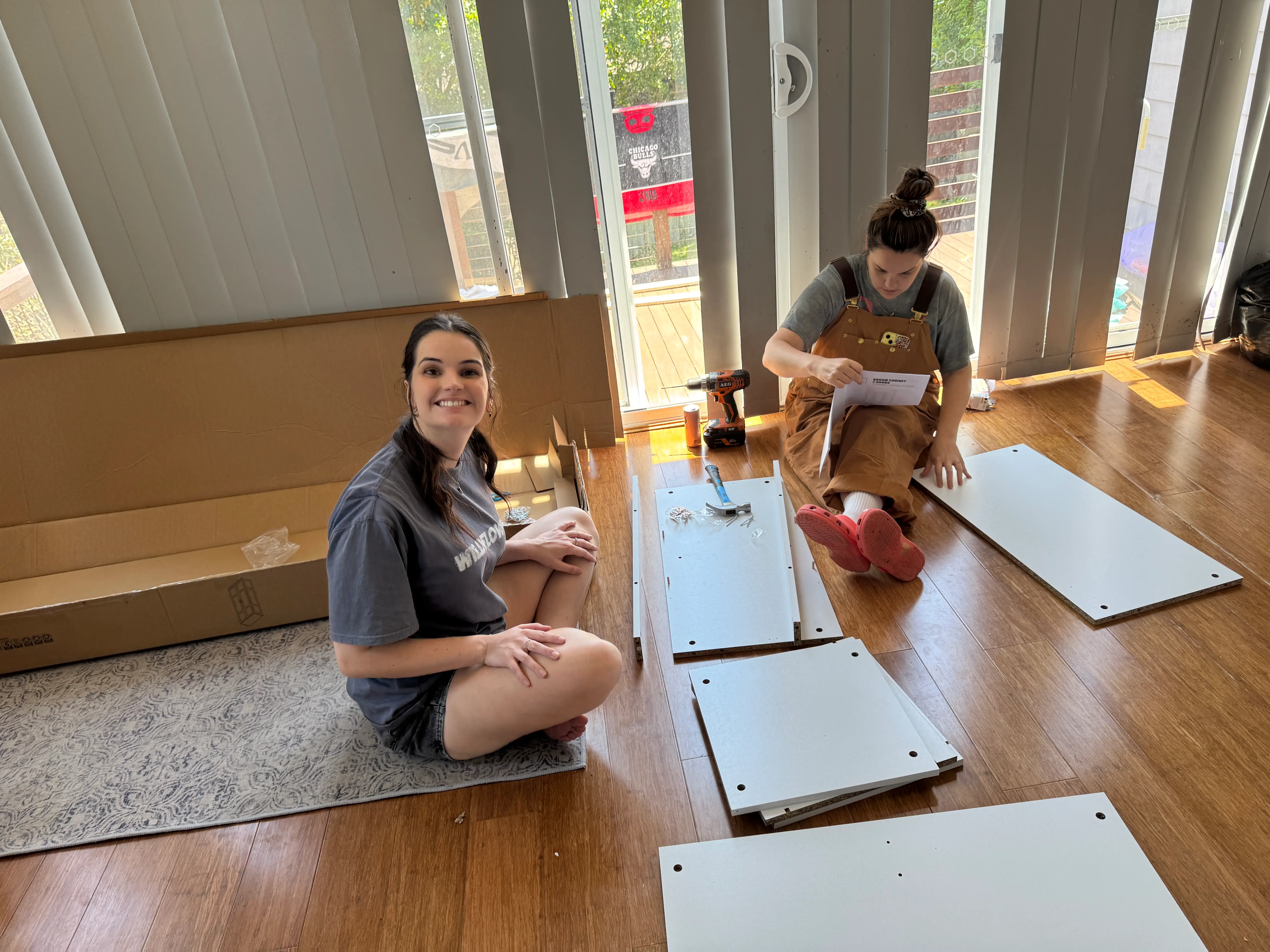 Rachel Reva's sisters building furniture