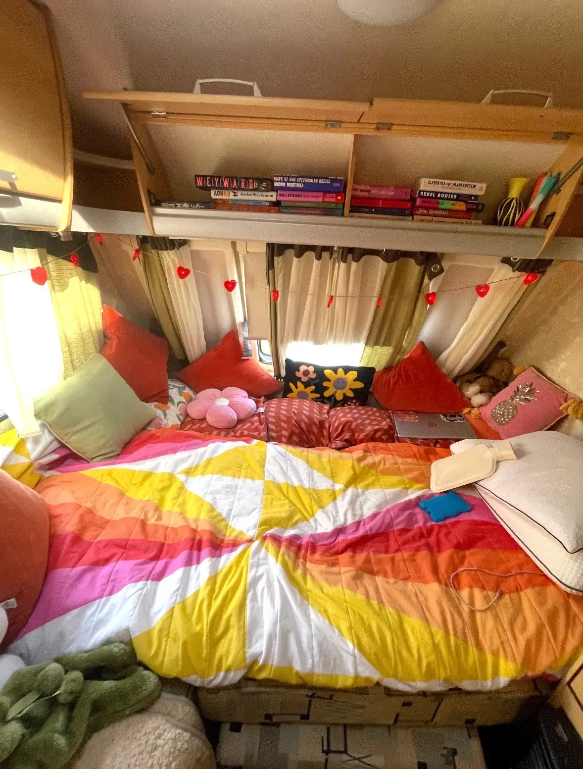 the bed inside kate benson's camper van