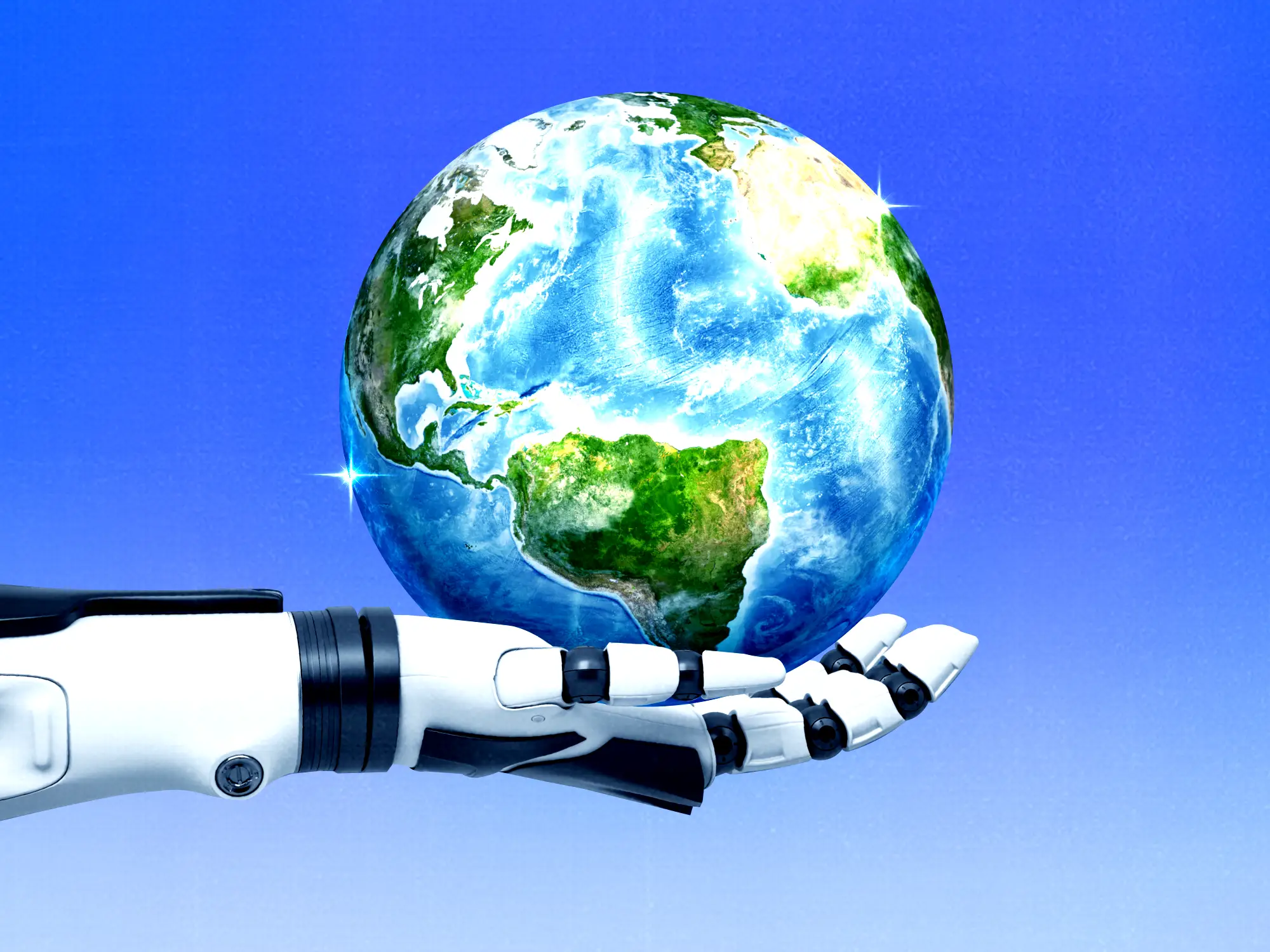 robotic hand holding globe