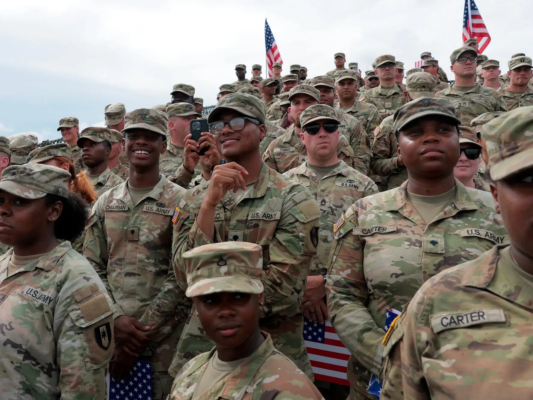 US Army troops listen as Trump speaks at Fort Bragg, North Carolina, on June 10, 2025.