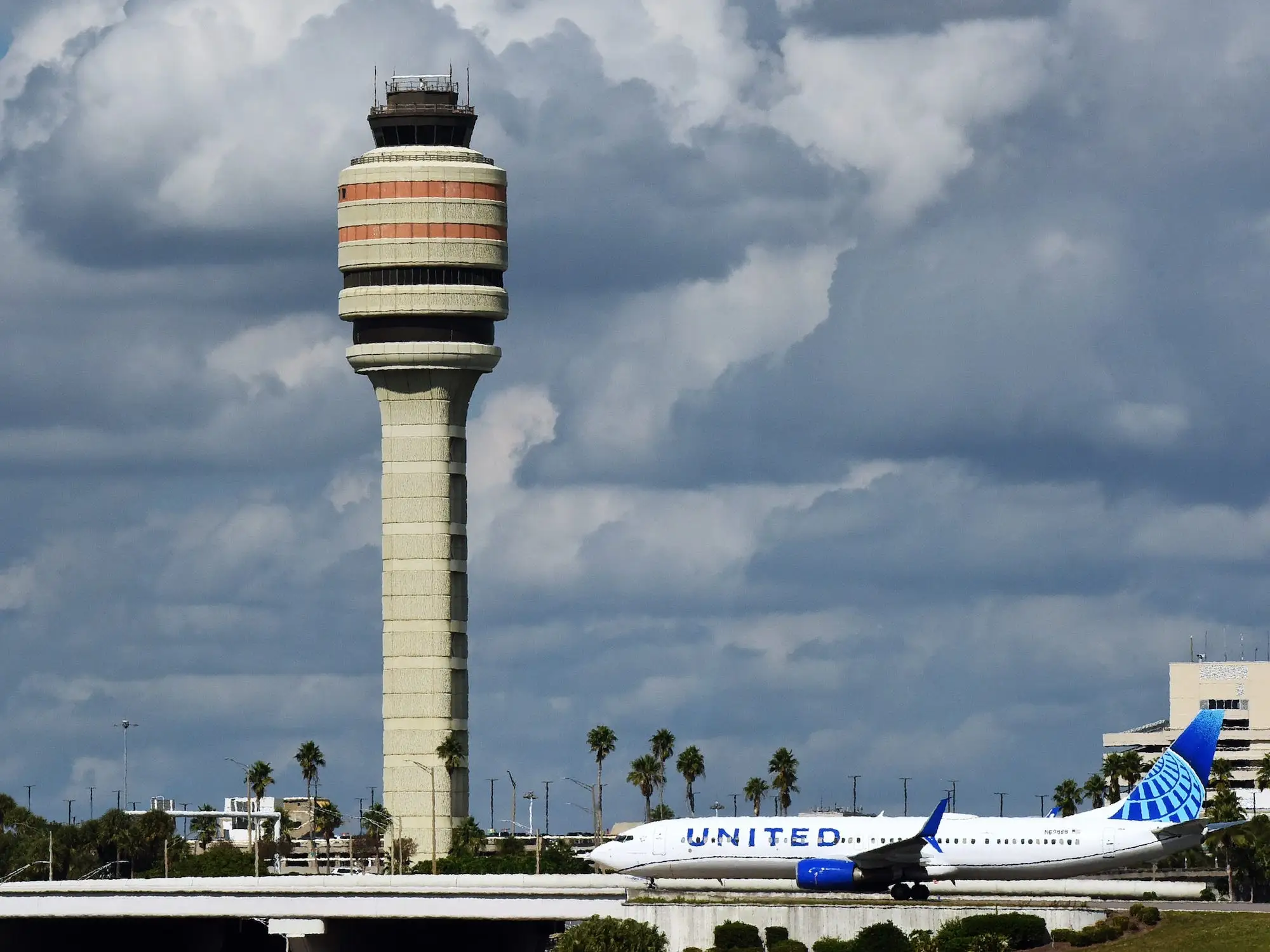 An air traffic control tower at Orlando International Airport on November 7, 2025.