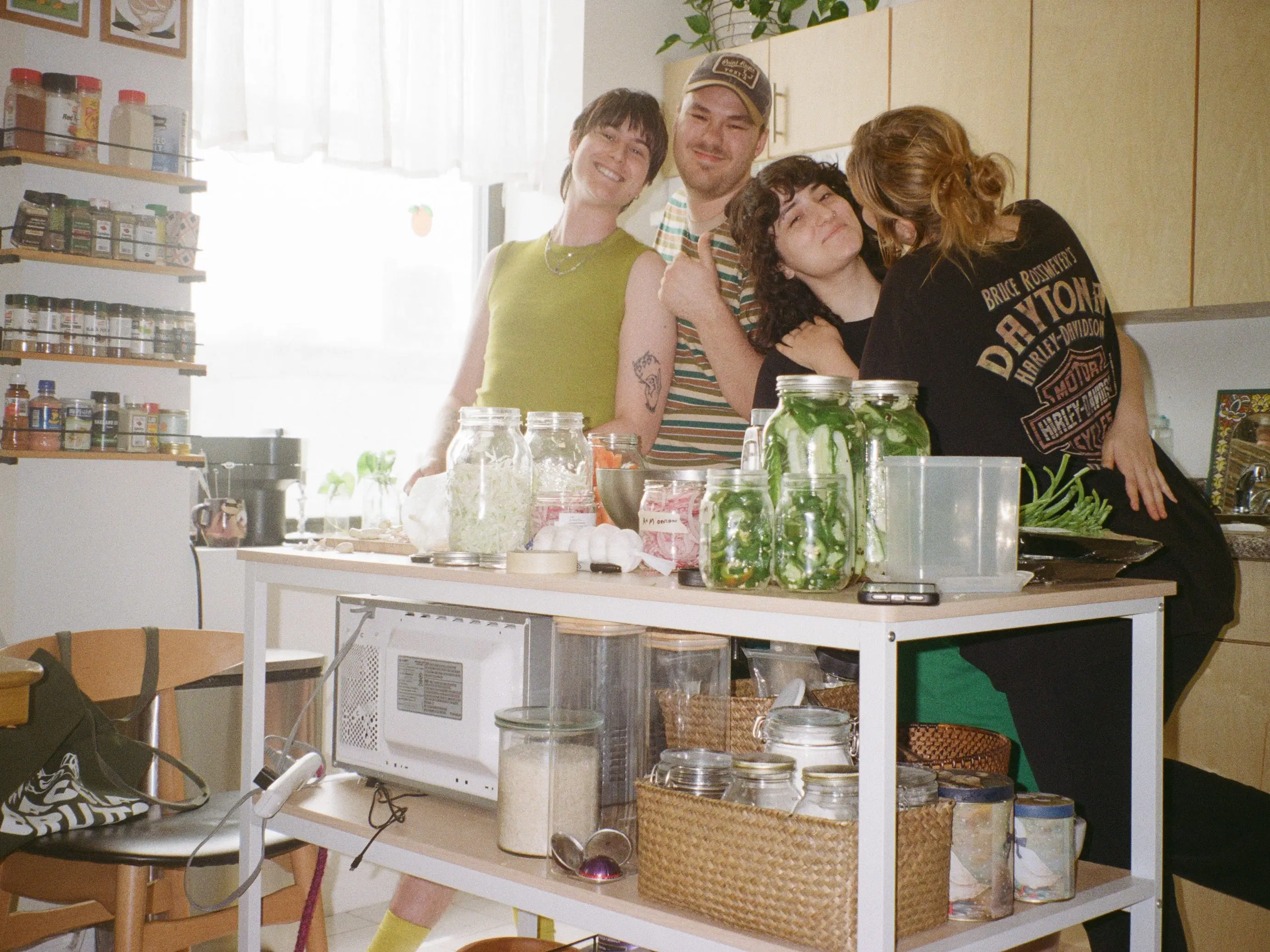 The author and her friends in the kitchen