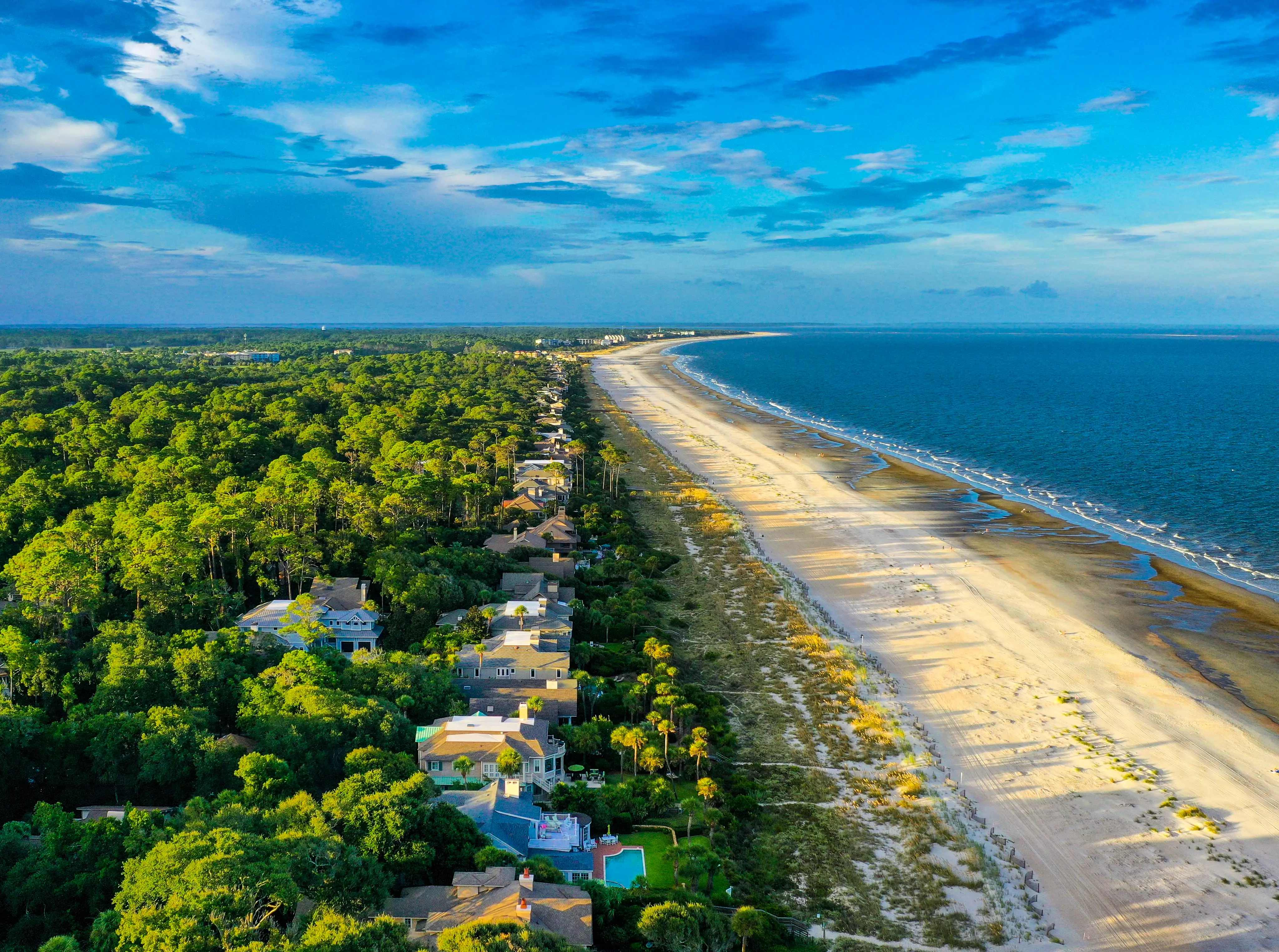 An aerial view of homes along the shore in Hilton Head.