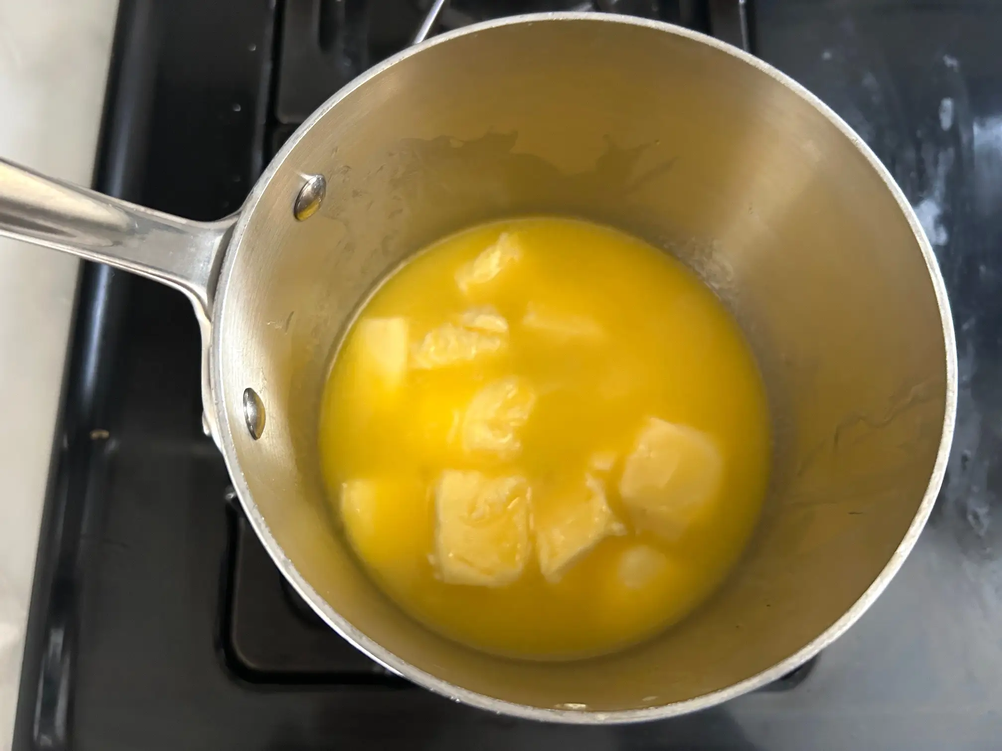 Melting butter for Ina Garten's brownie pudding