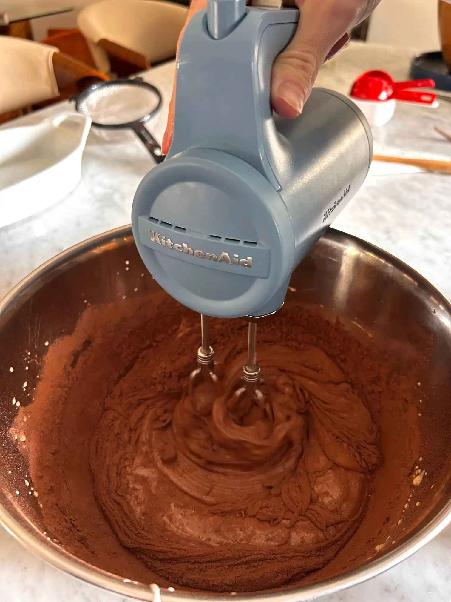 Mixing the batter for Ina Garten's brownie pudding