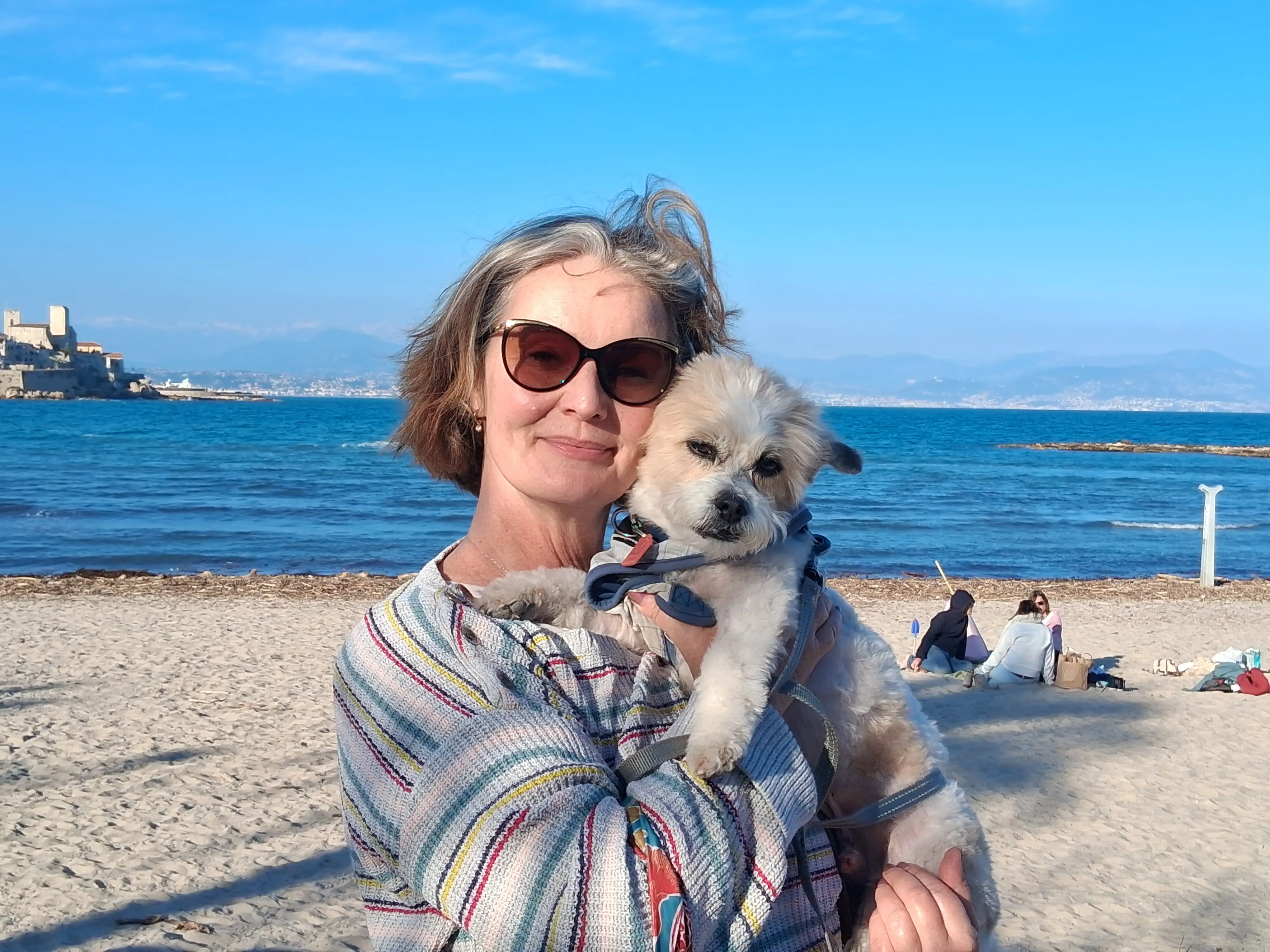 Natalie Lynch and her dog Enzo in Antibes, France.