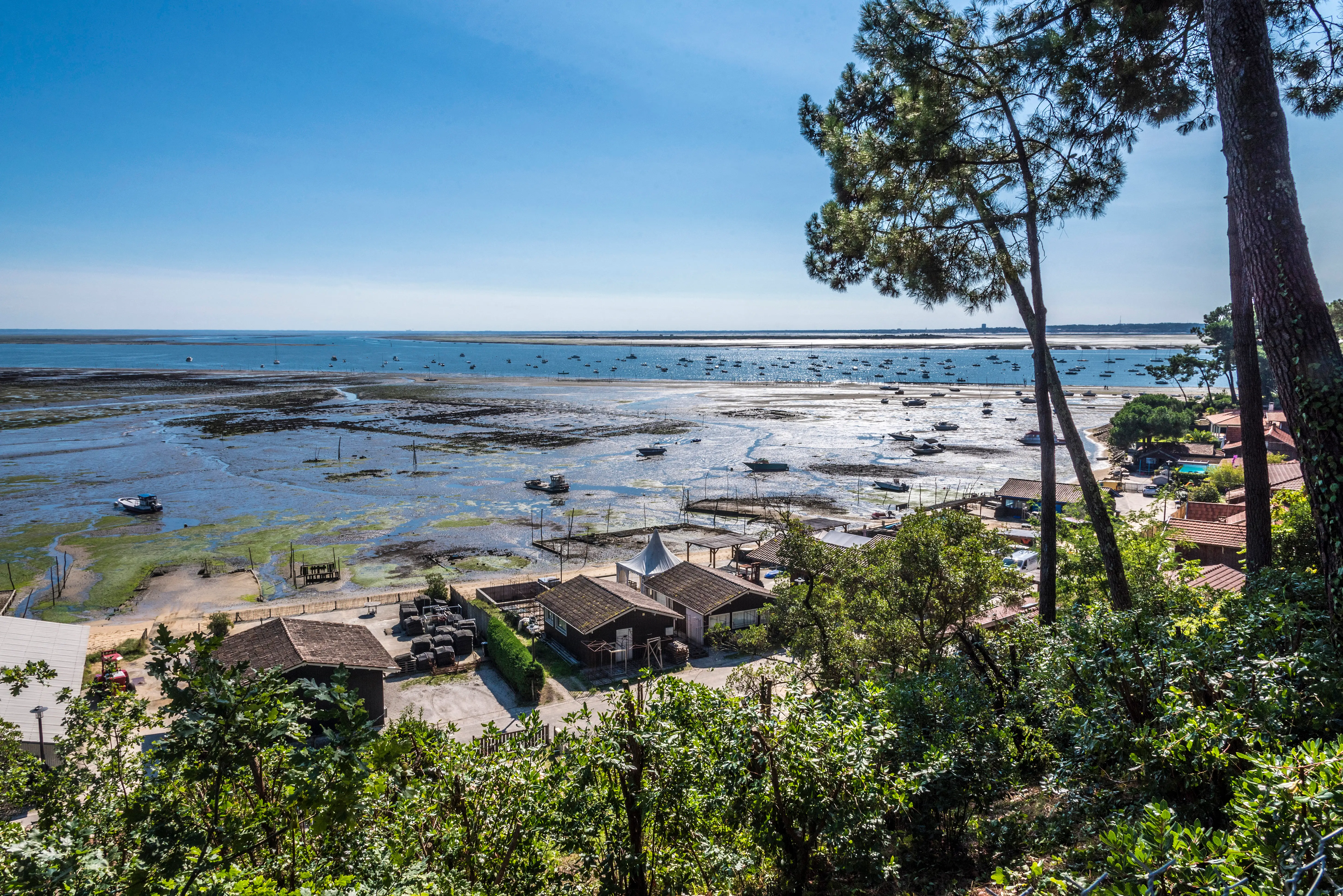 Homes sitting on the  Arcachon Bay in France.