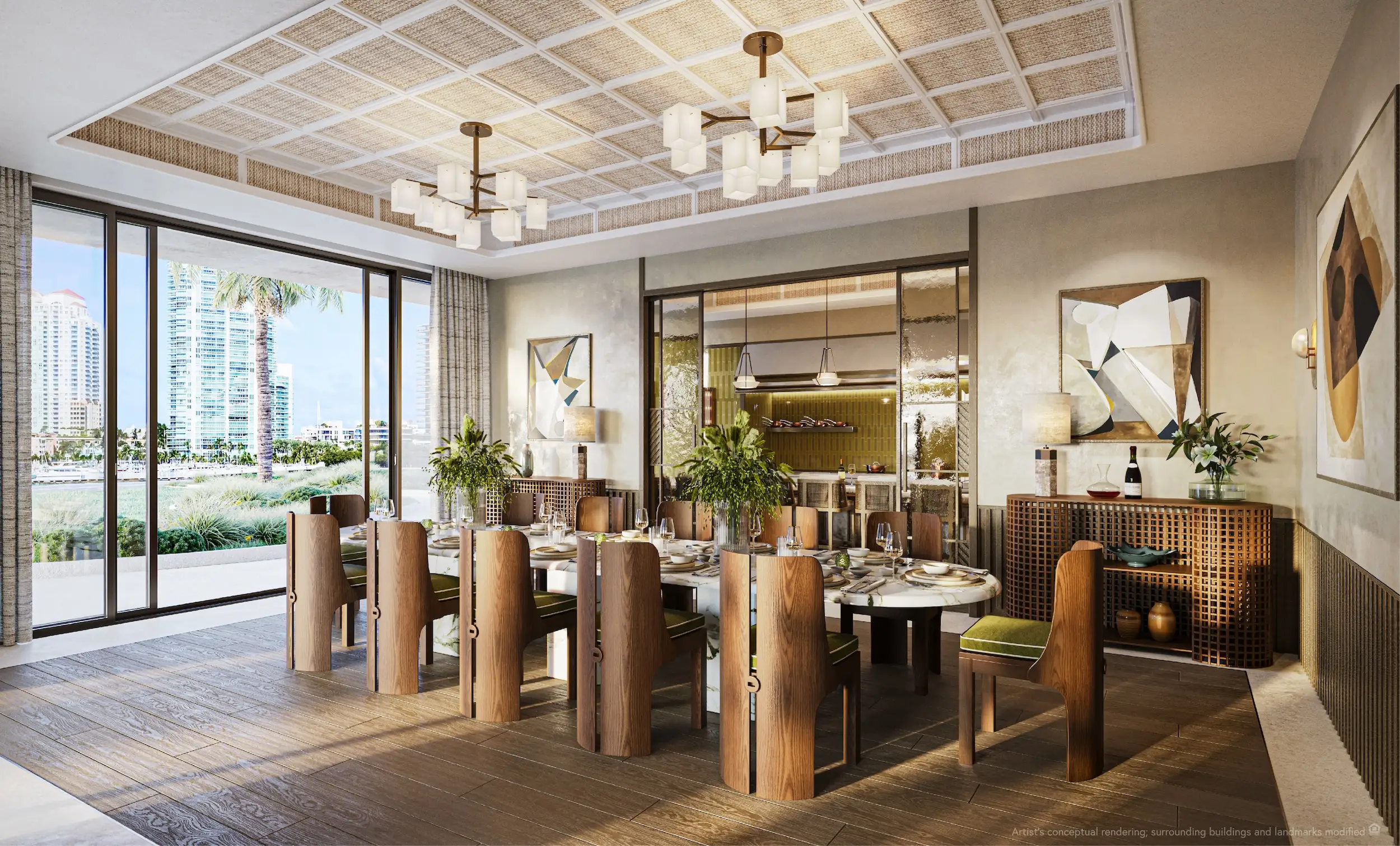 A rendering of a private dining area.