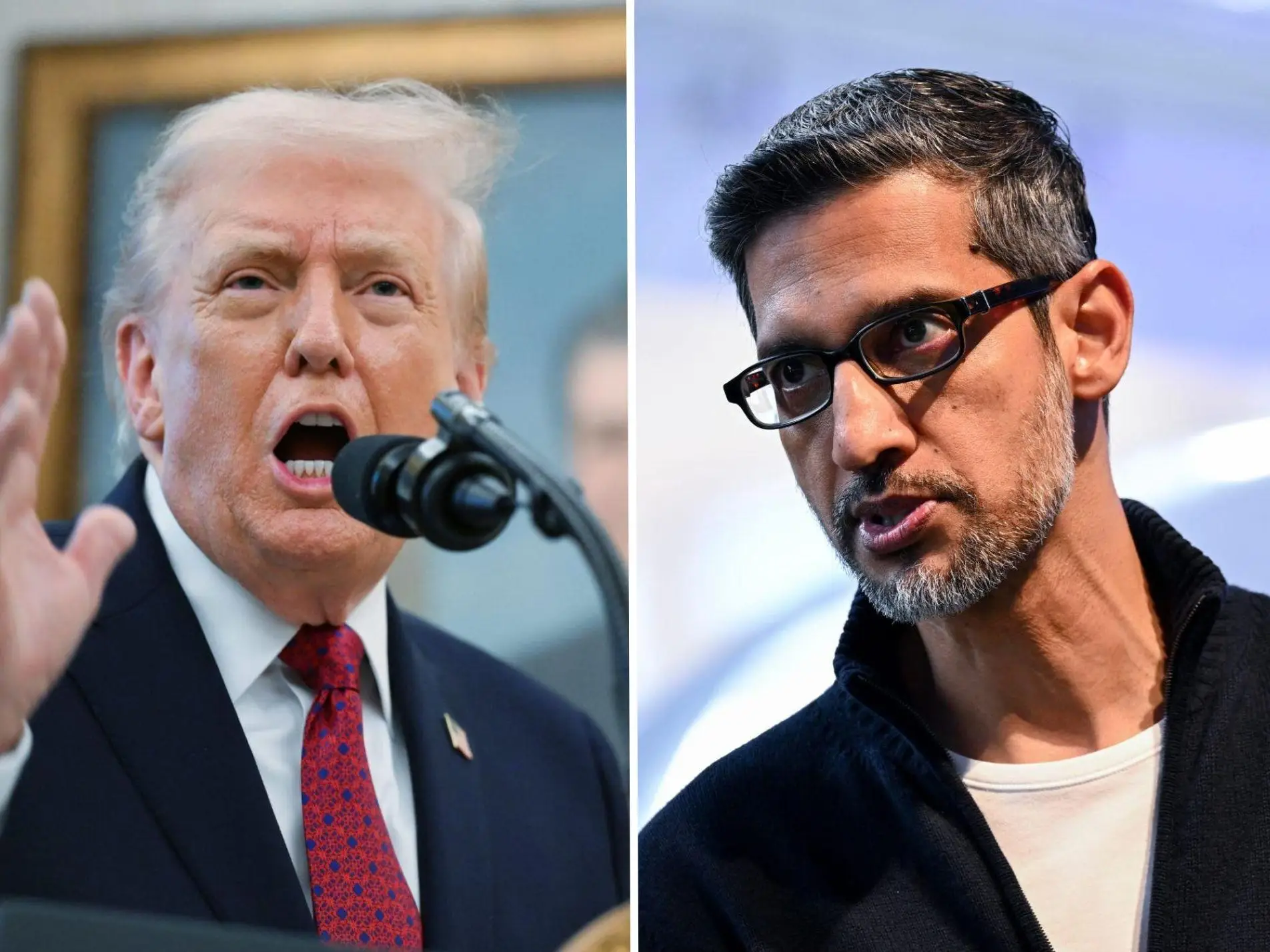 President Donald Trump and Alphabet and Google CEO Sundar Pichai.