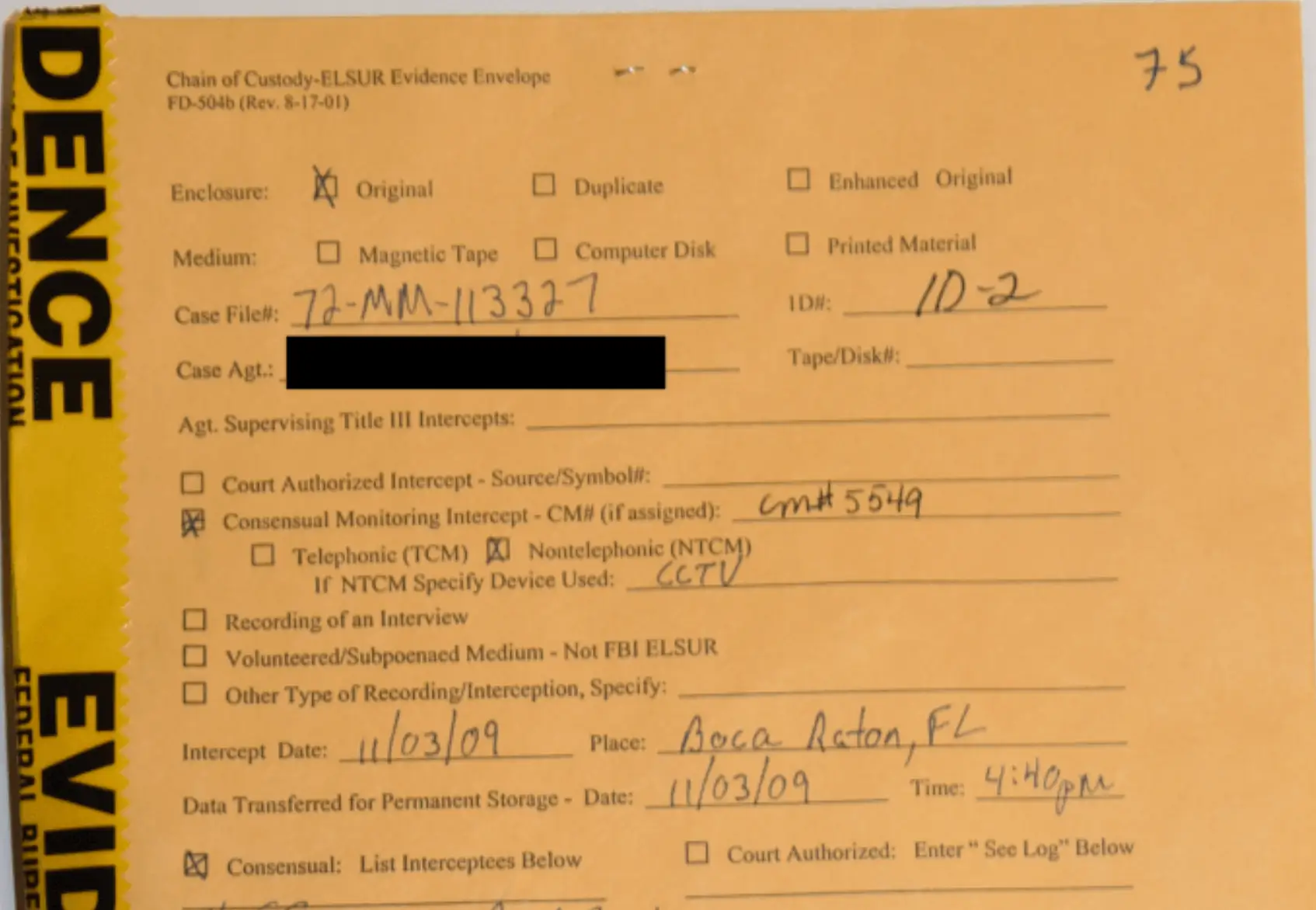 Chain of custody evidence envelope