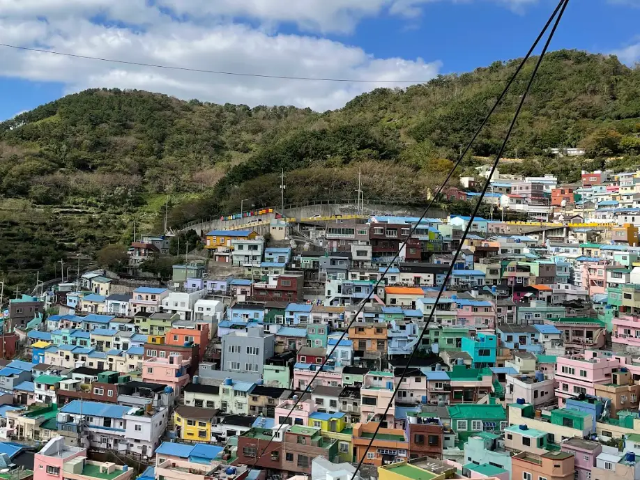 An aerial view of houses in Busan.