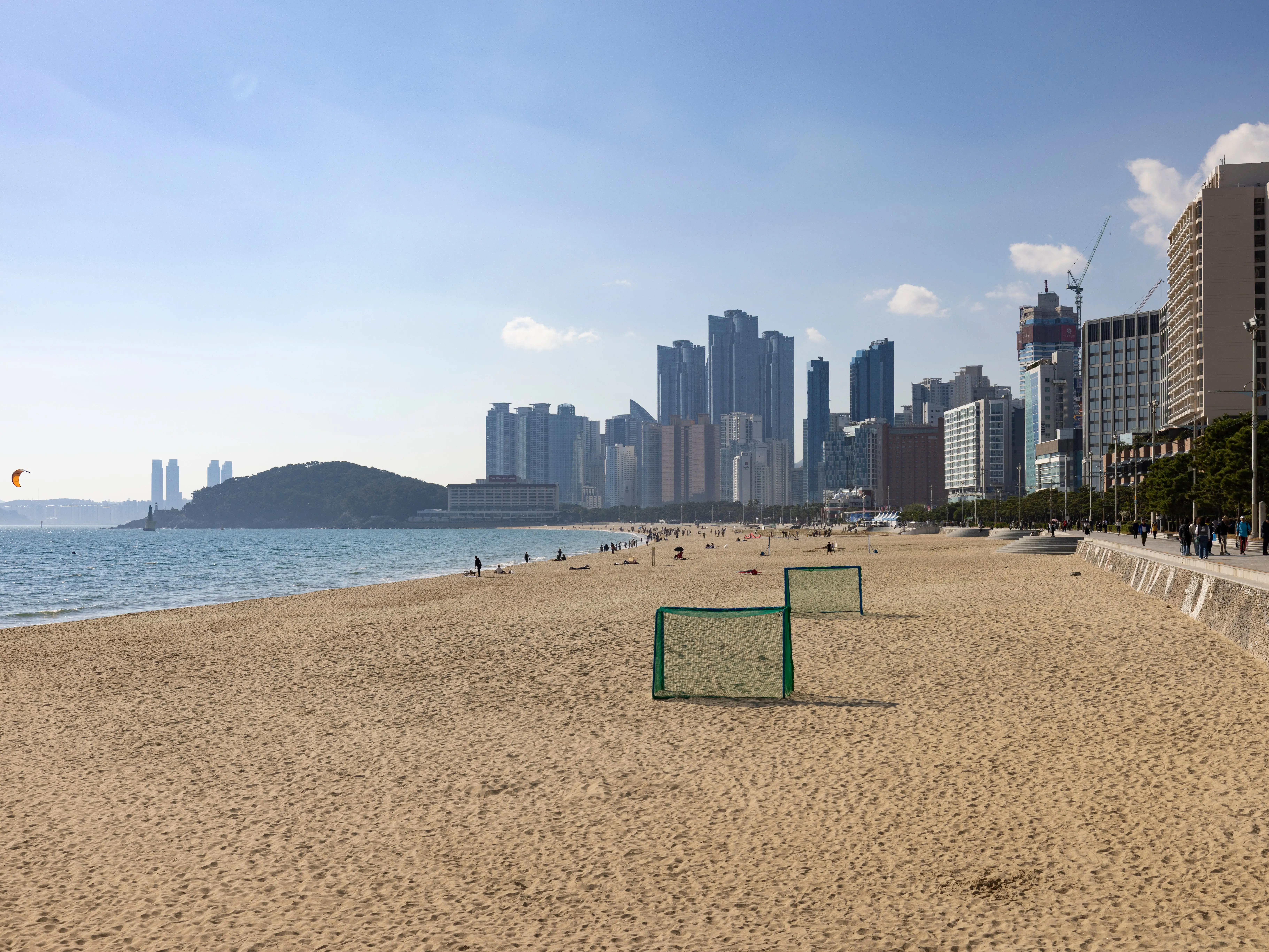 Haeundae Beach in Busan, with buildings in the background.