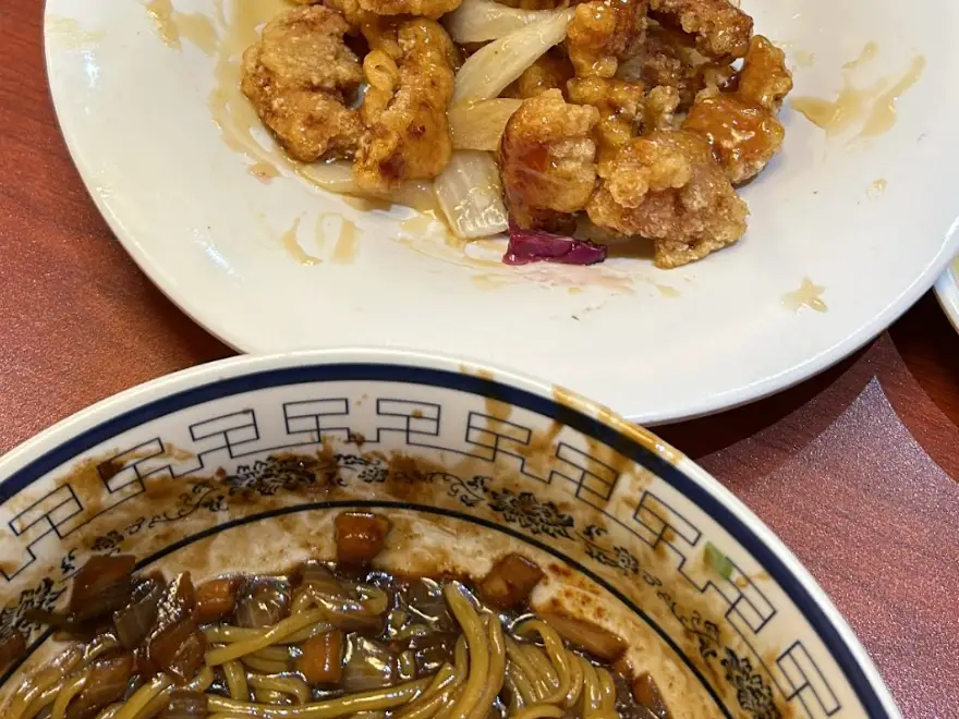 Noodles and fried food in Incheon, South Korea.