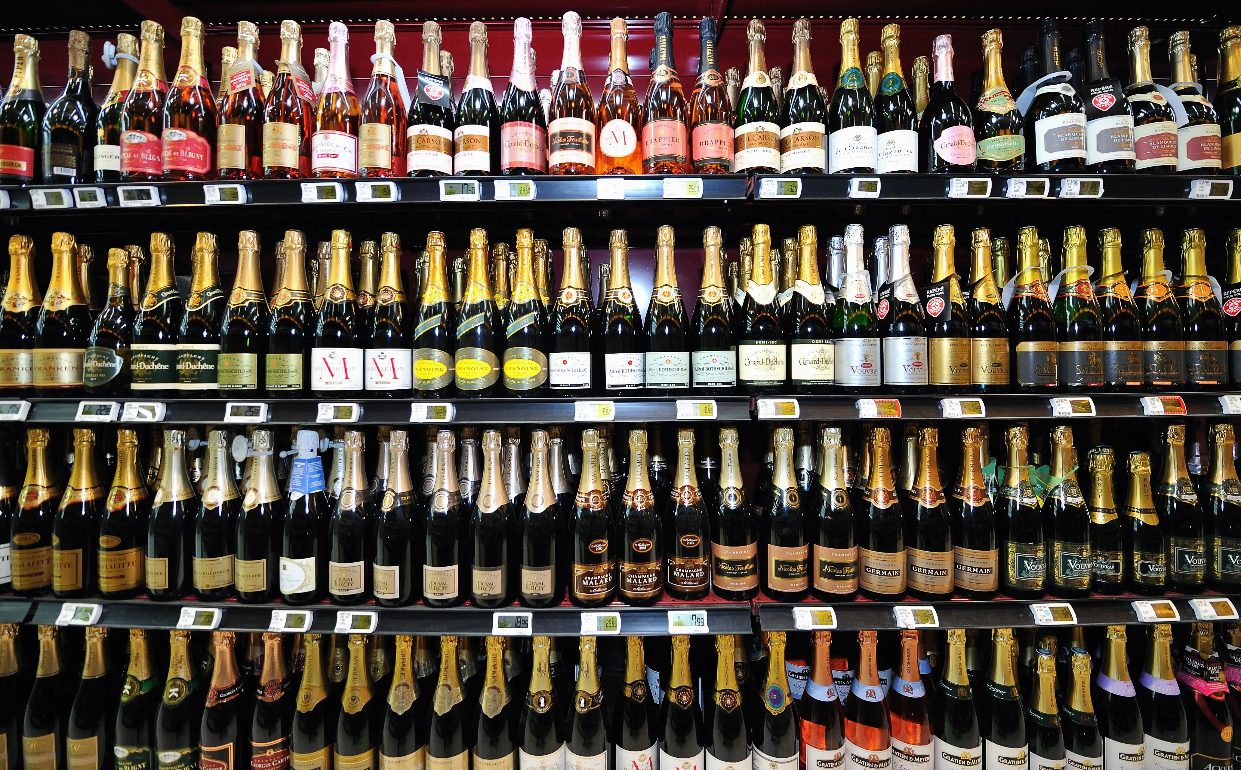 A wall of sparkling wines is pictured.