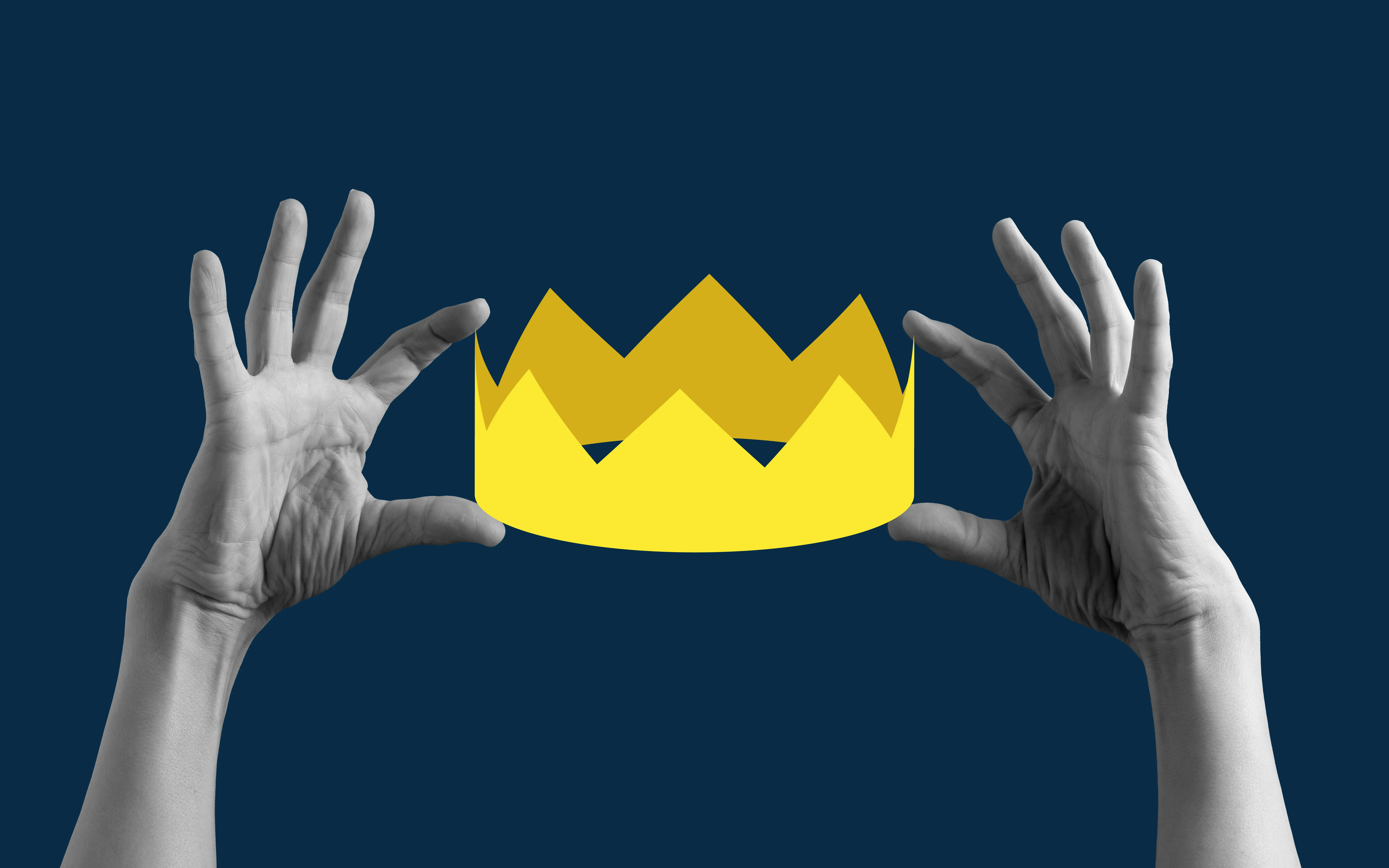Two hands holding up a crown