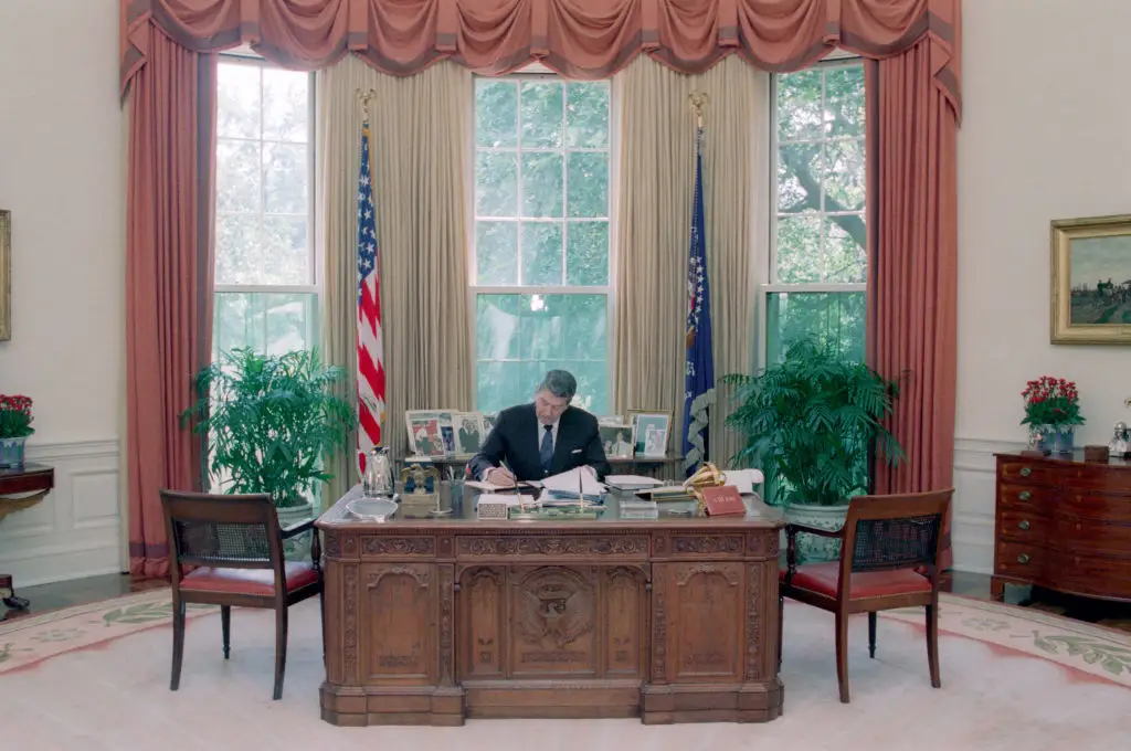 Ronald Reagan in the Oval Office.