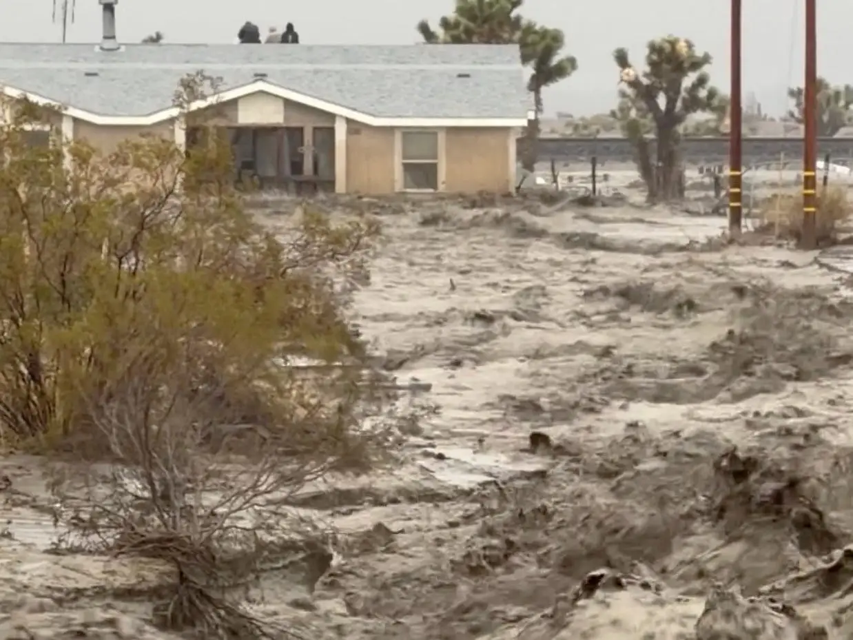 Aftermath of torrential rains, in San Bernardino County, California