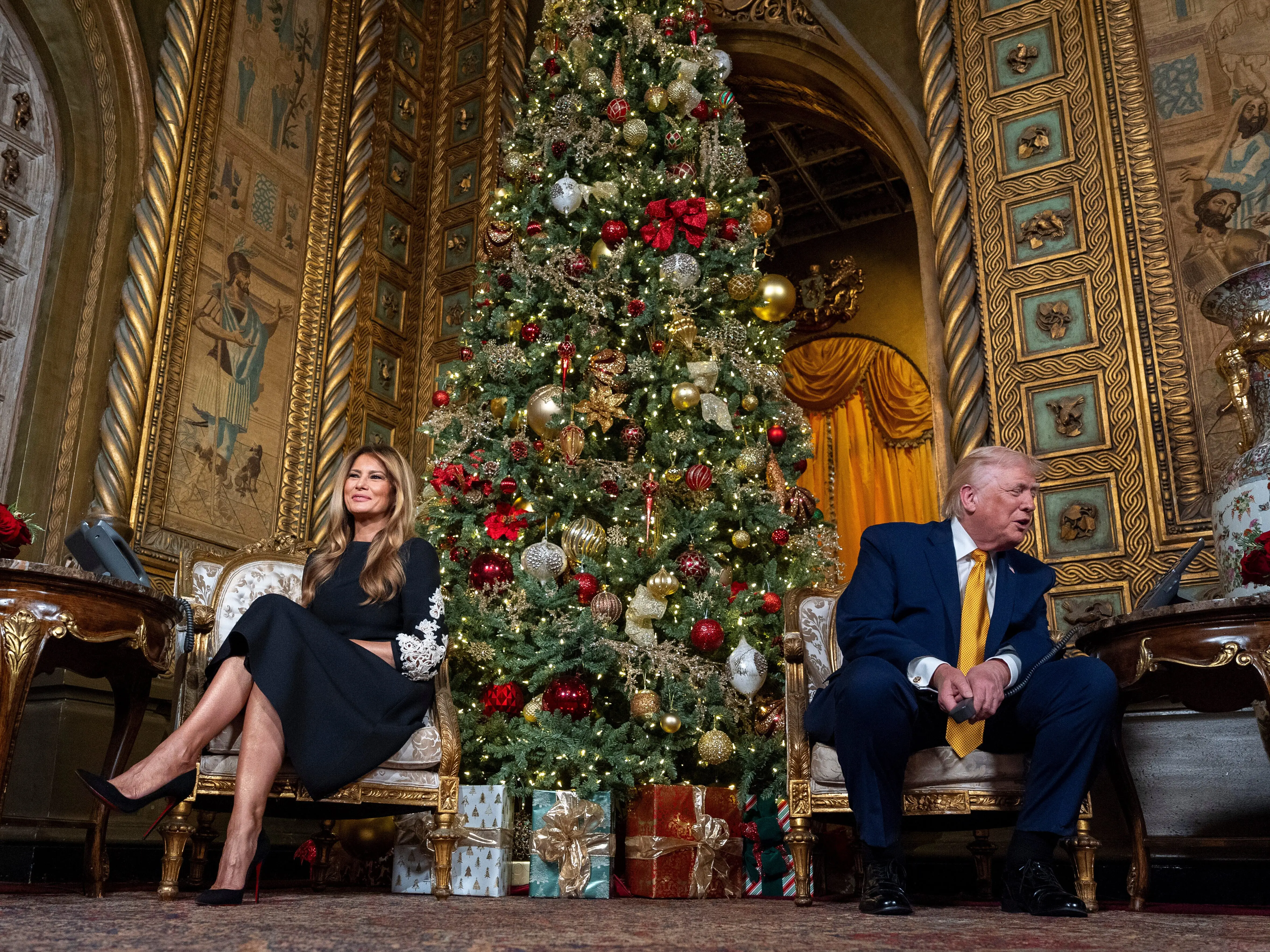 Melania Trump and Donald Trump at Mar-a-Lago for Christmas.