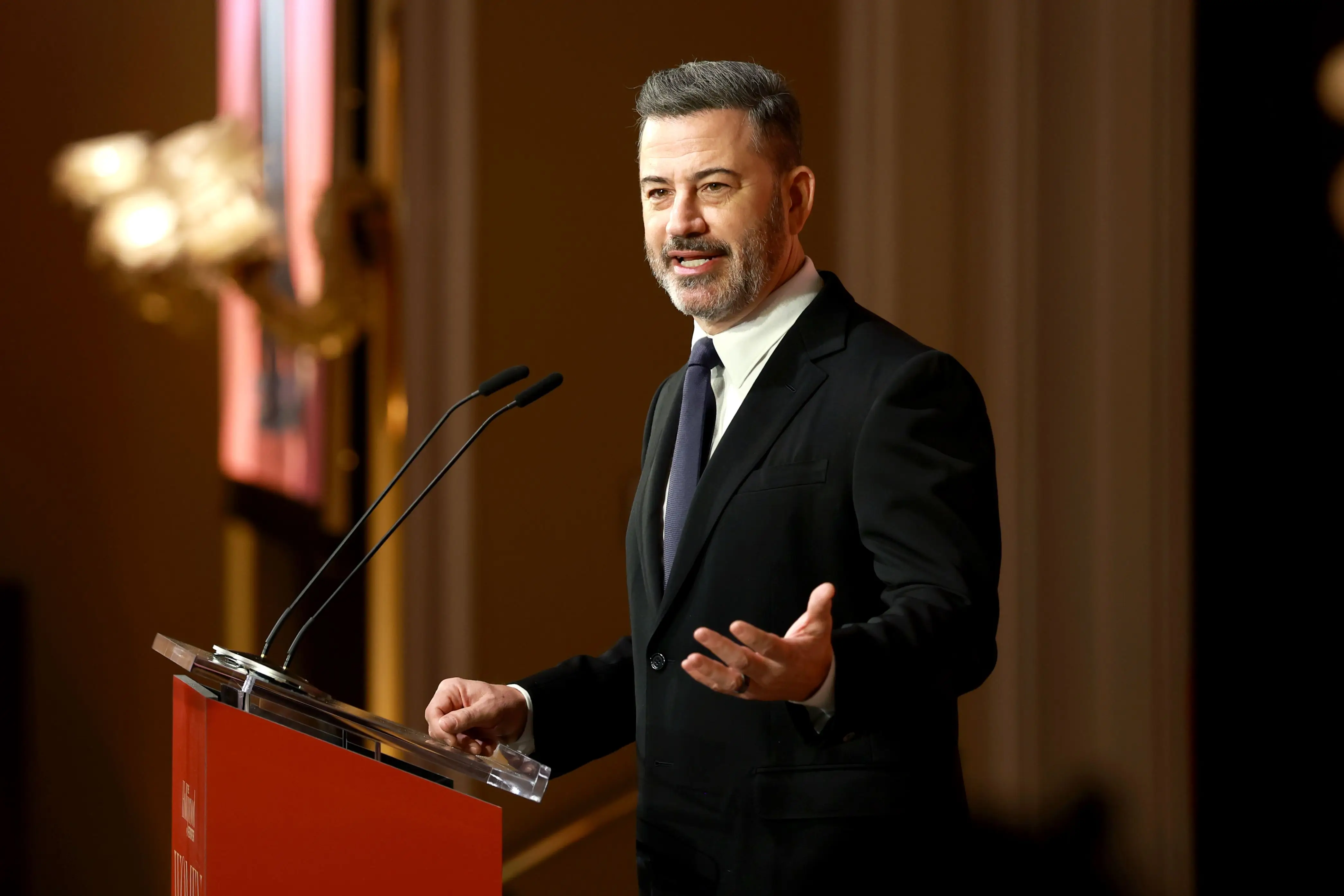 Jimmy Kimmel speaking on December 03, 2025 in Beverly Hills, California.