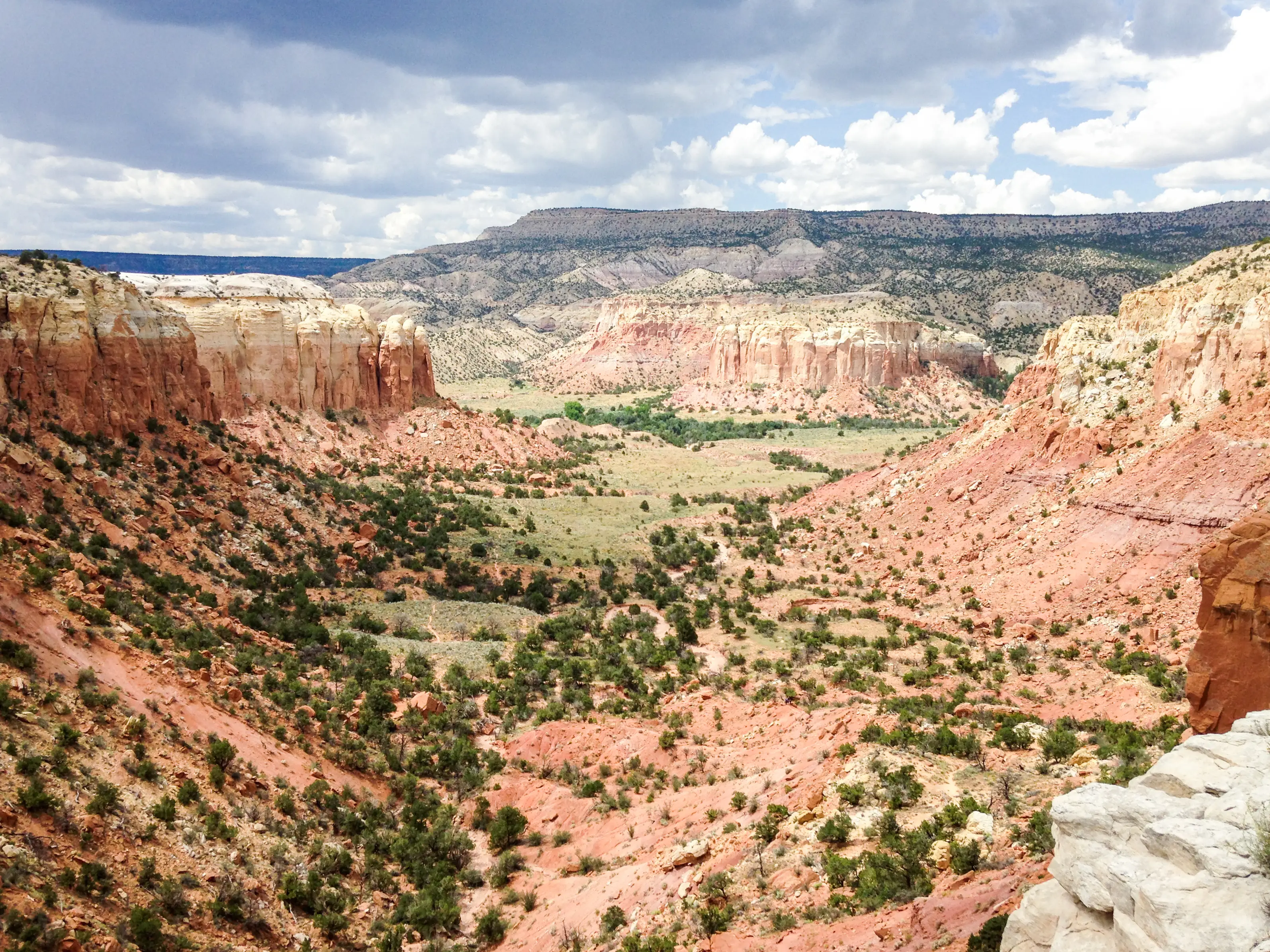 Large rock formations and mountains dotted with bushes.