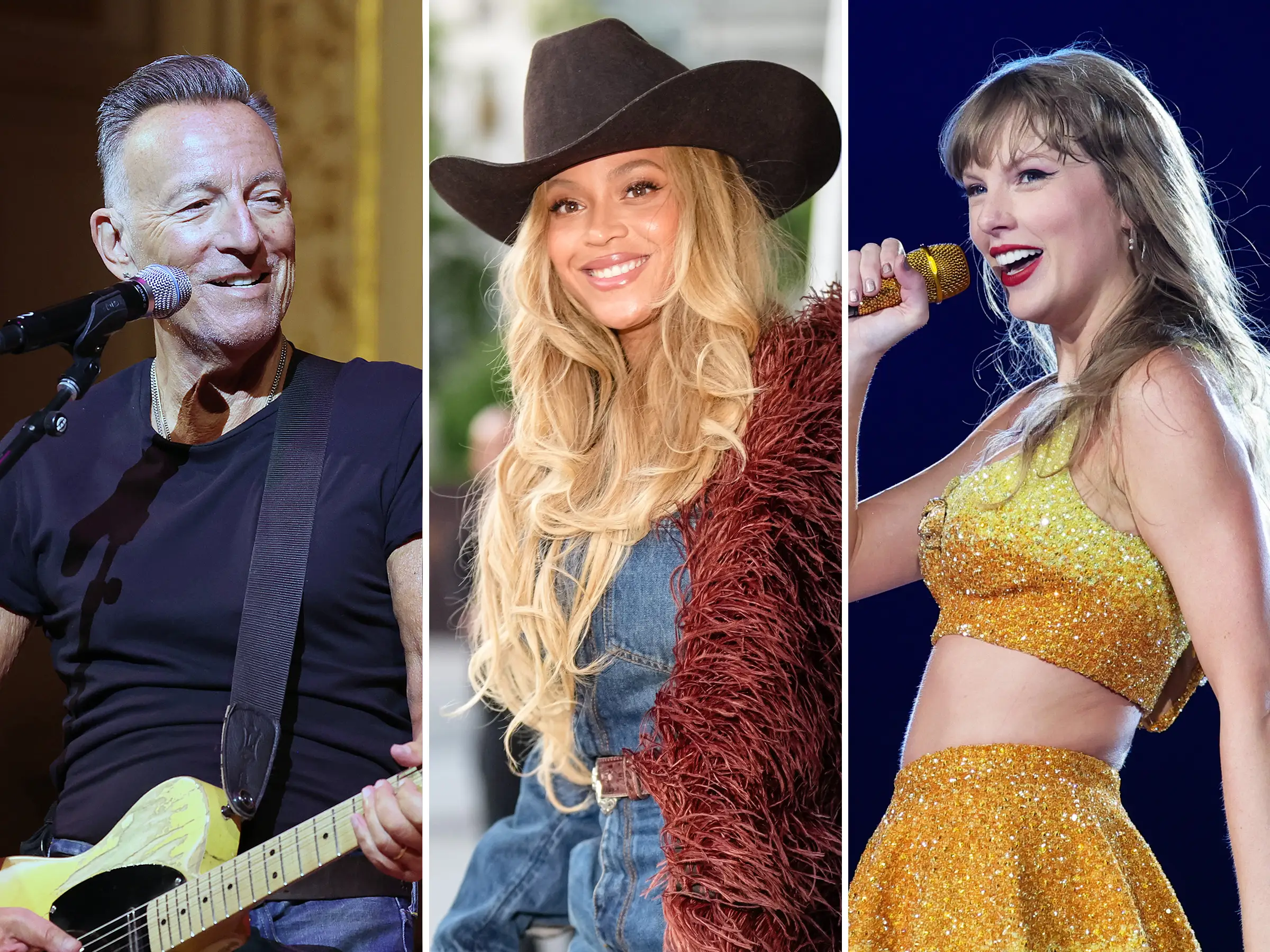 Bruce Springsteen, Beyoncé, and Taylor Swift split image thumb
