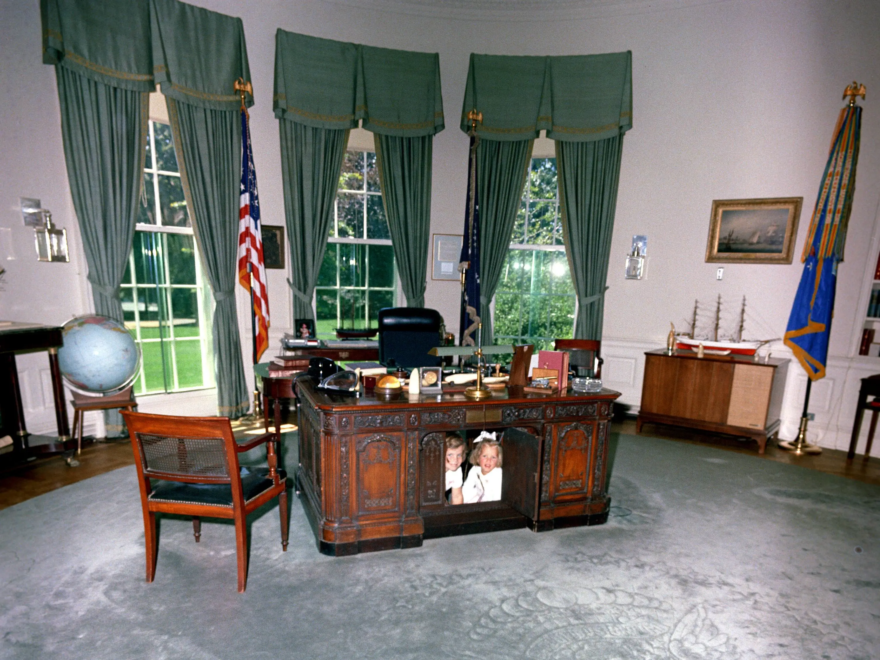 The Resolute Desk in the Oval Office.