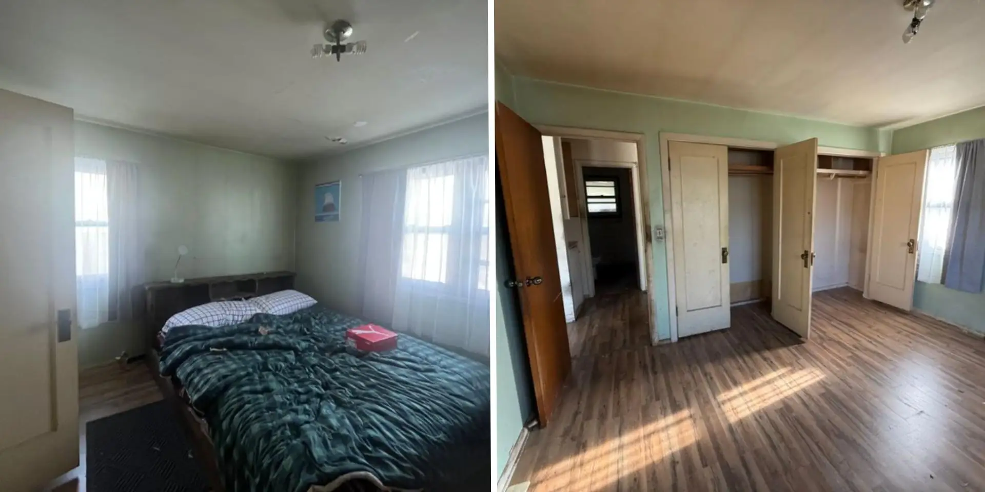 Side-by-side picture of bedrooms in the home.