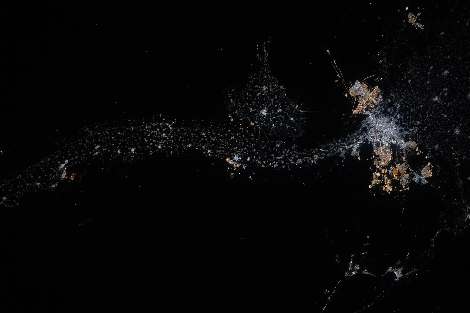 View of the Nile River stretching to Cairo, Egypt, taken from the International Space Station in July 2025.