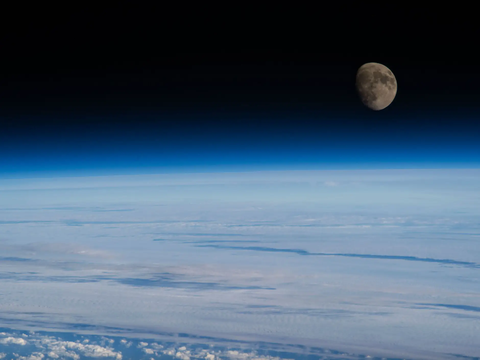 A waxing gibbous moon captured above Canada from the ISS in October 2025.