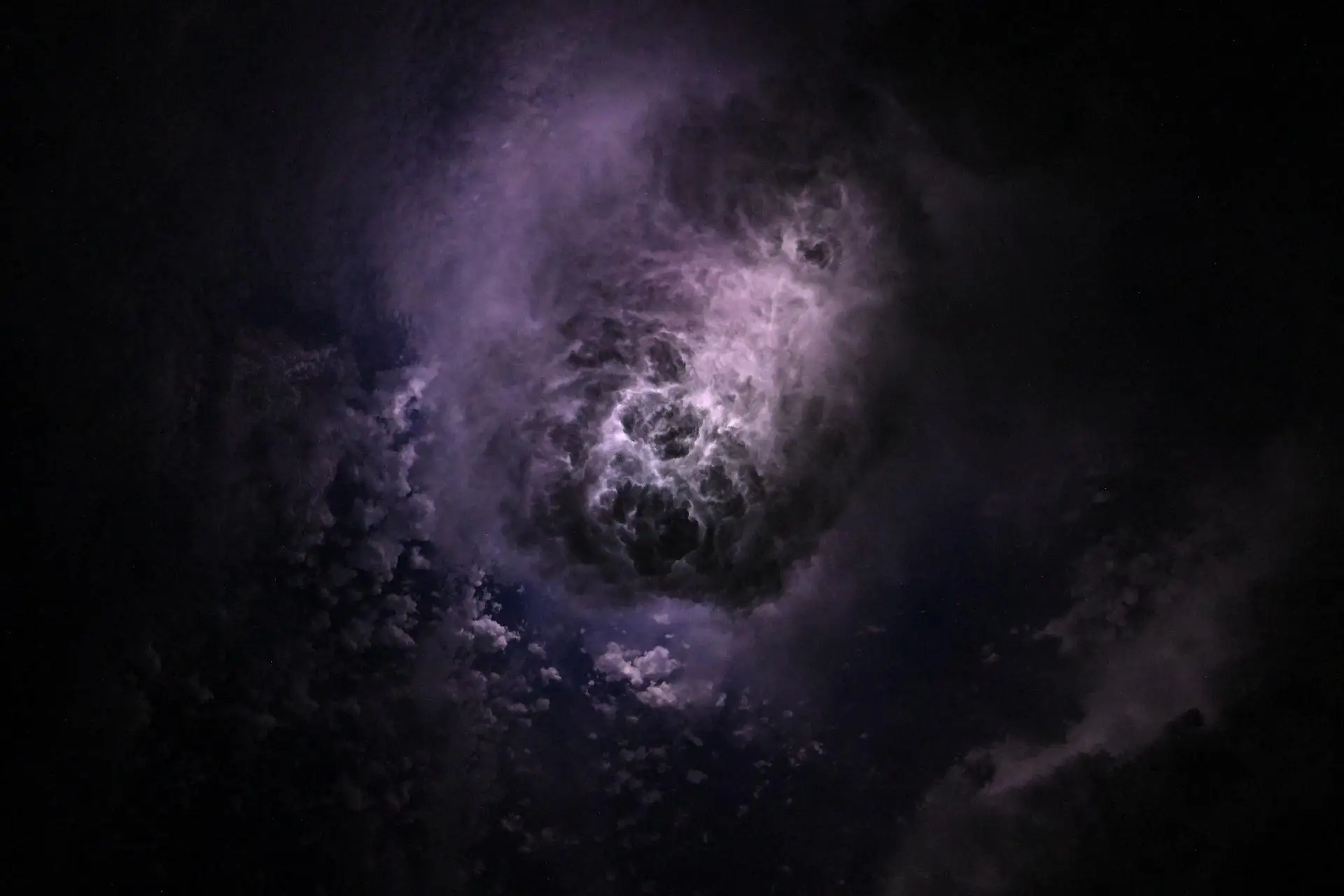 Clouds illuminated by lightning during a storm off the coast of North Carolina in May 2025.