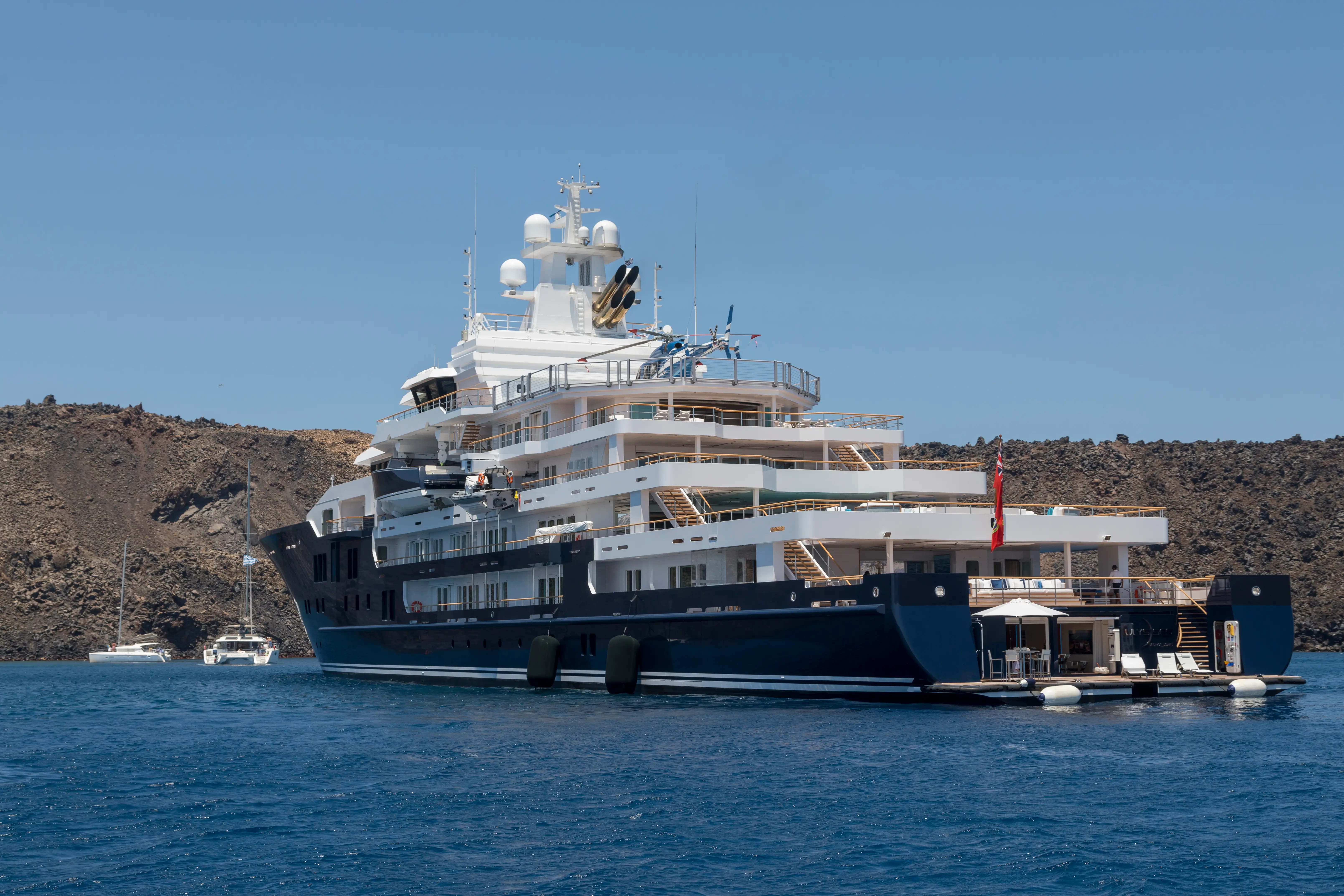 SANTORINI, GREECE - JULY 15: The Ulysses yacht on July 15, 2018 in Santorini, Greece. (Photo by Athanasios Gioumpasis/Getty Images)
