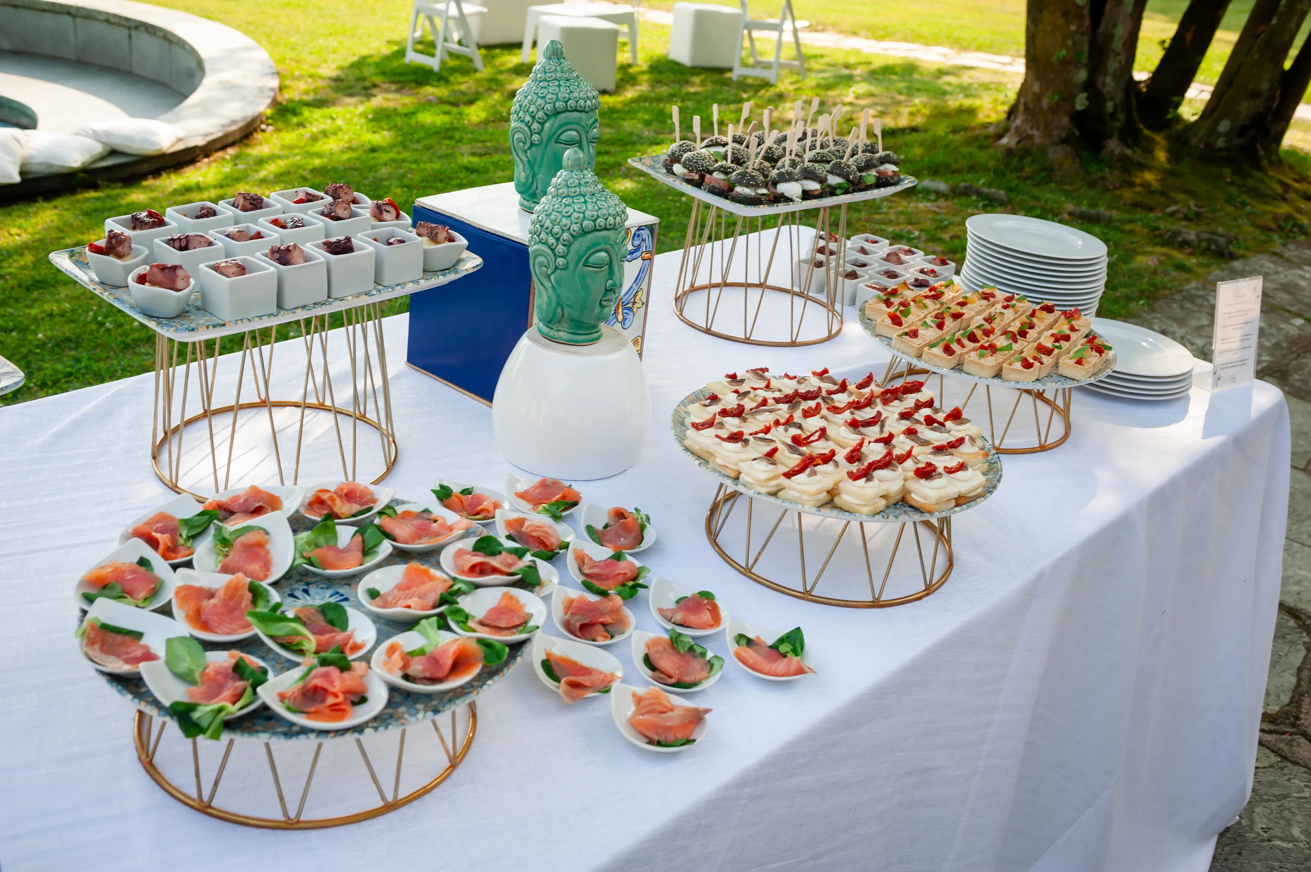 Appetizers on trays outdoors
