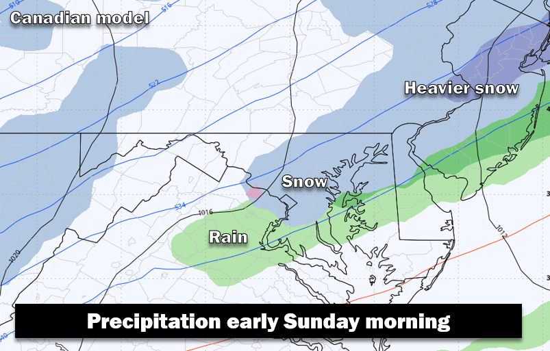 Some snow could fall Sunday in D.C. area while Friday’s chance fades
