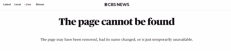 The CBS News web page that had hosted a trailer for a '60 Minutes' segment about CECOT, which was pulled at the last minute by Bari Weiss.