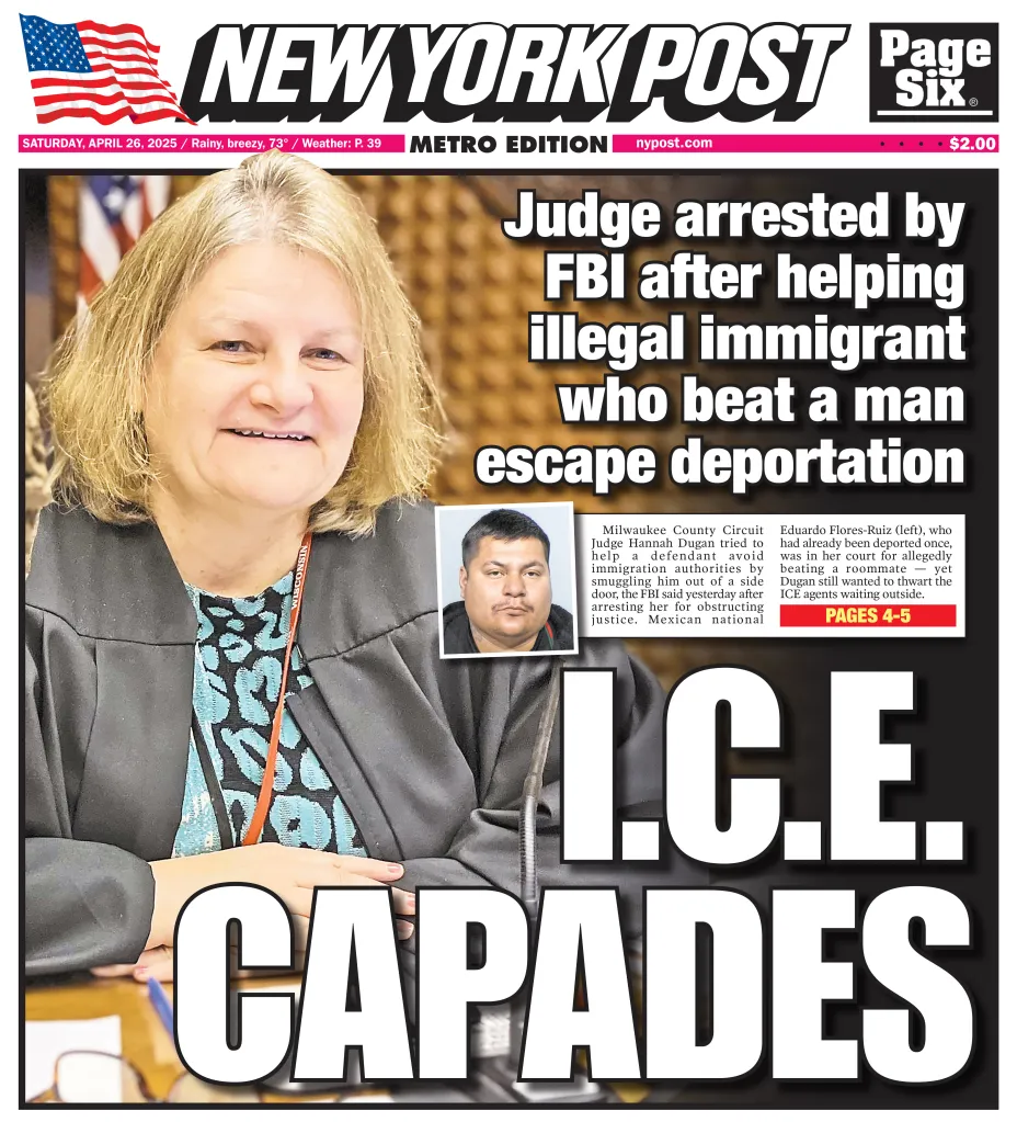 The New York Post front cover on April 26, 2025. 