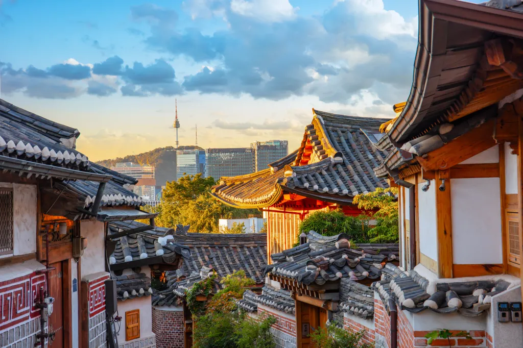 sunset at Bukchon Hanok Village seoul south korea