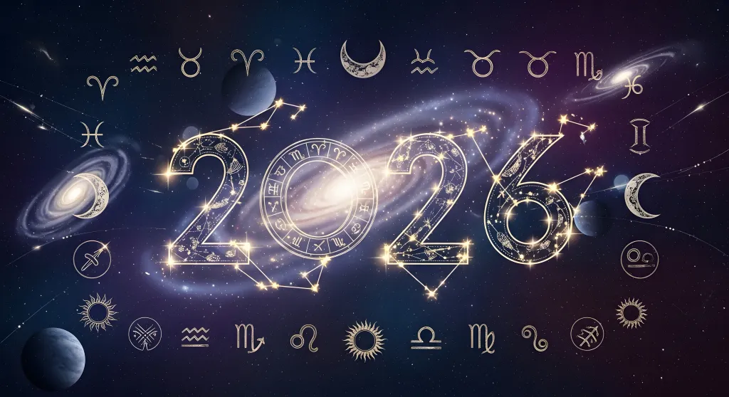 Stunning 2026 horoscope symbols and galaxy celebrate future