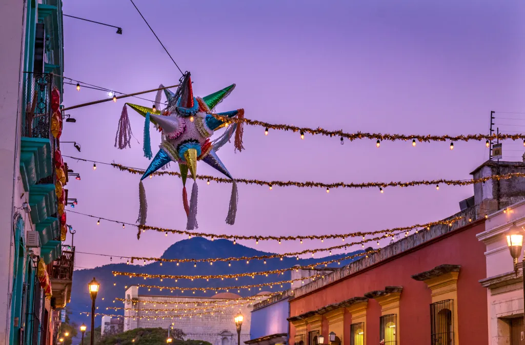 Colorful Mexican Pinata Illuminated Street Oaxaca Juarez Mexico