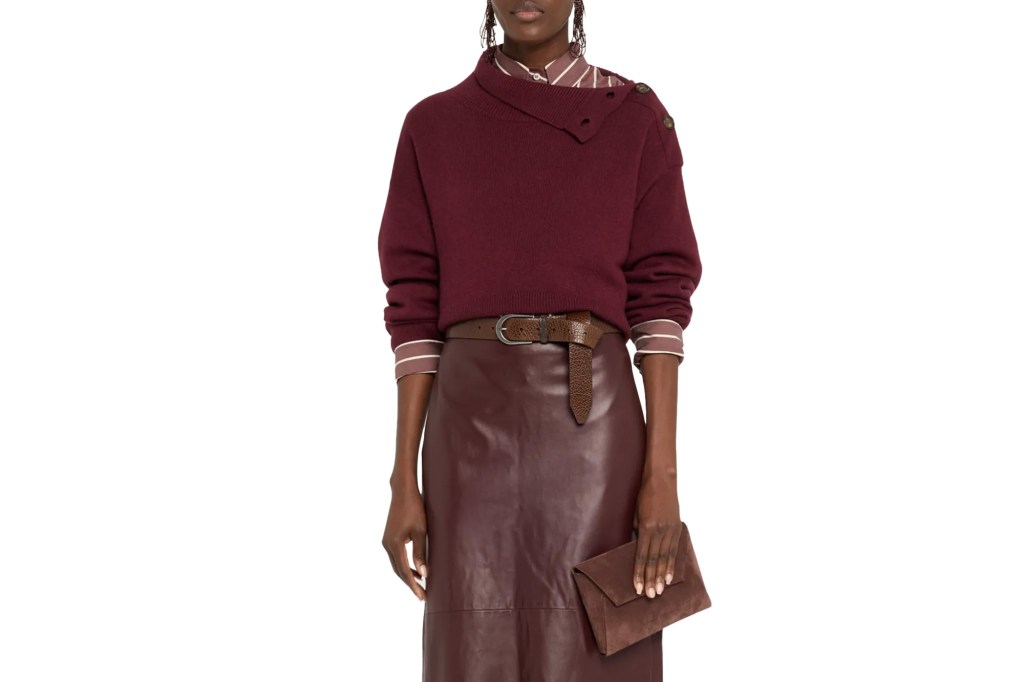 Brunello Cucinelli Turtleneck Button-Shoulder Cashmere Crop Sweater