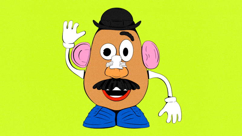 Mr Potato Head with features changing and covered in bandages like he got plastic surgery