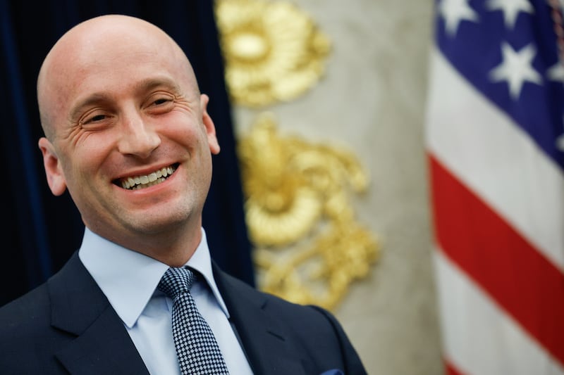 White House Deputy Chief of Staff Stephen Miller in the Oval Office on September 15, 2025 in Washington, DC.